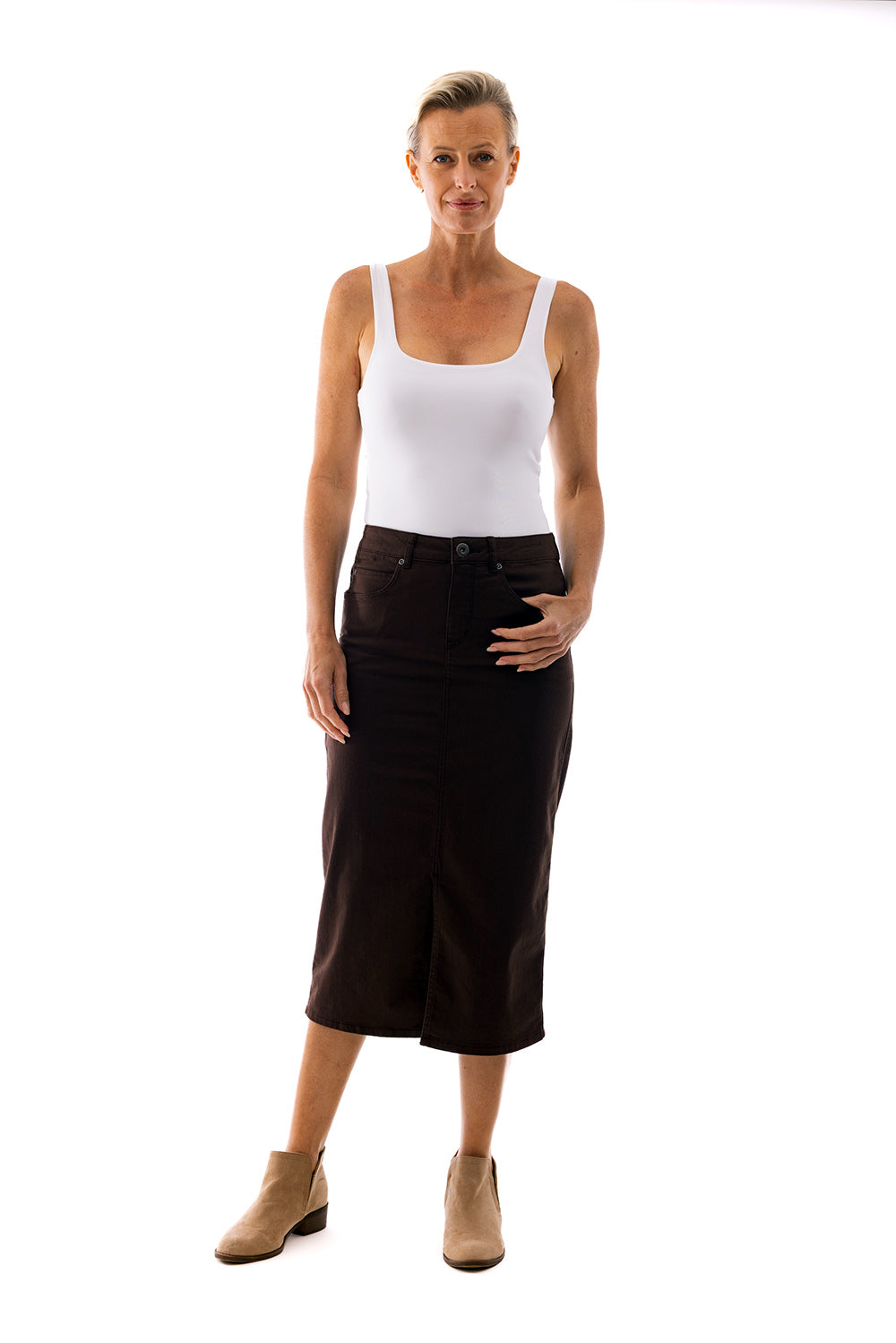 Cafe Latte Jean Skirt Chocolate CLM322