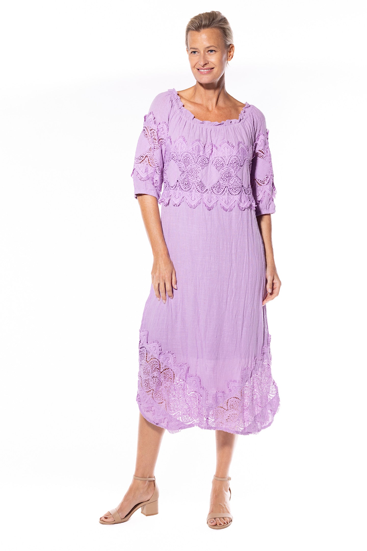 Cafe Latte Peasant Dress Lilac CLM449