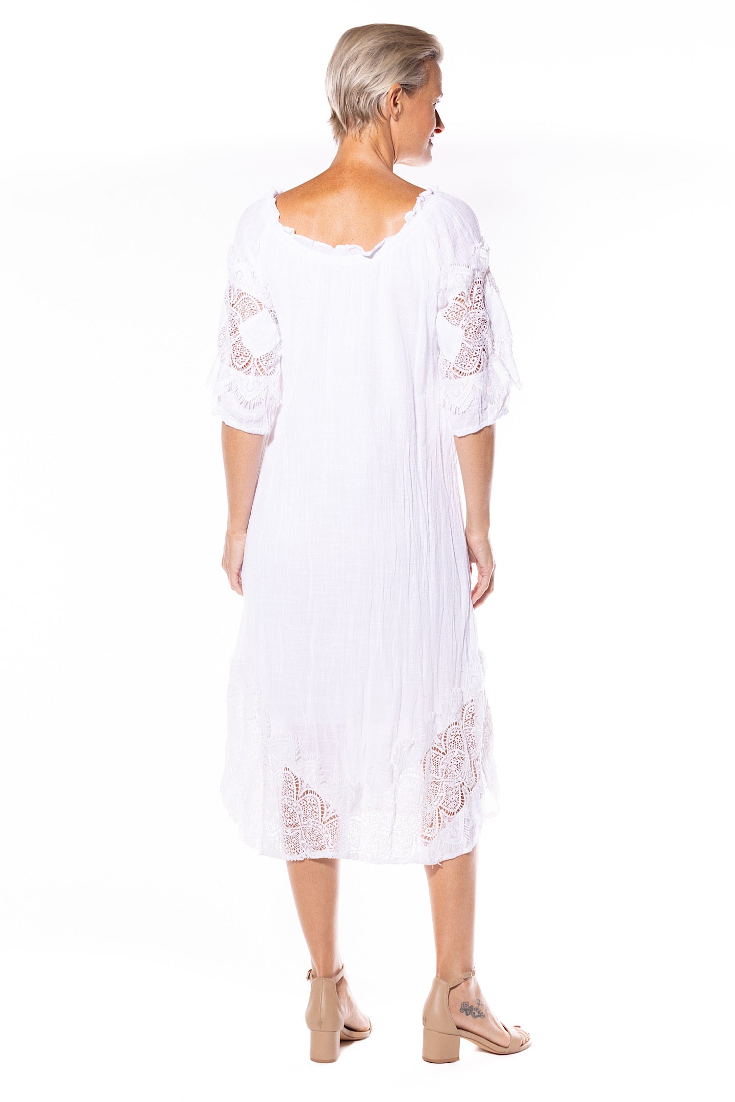 Cafe Latte Peasant Dress White CLM449