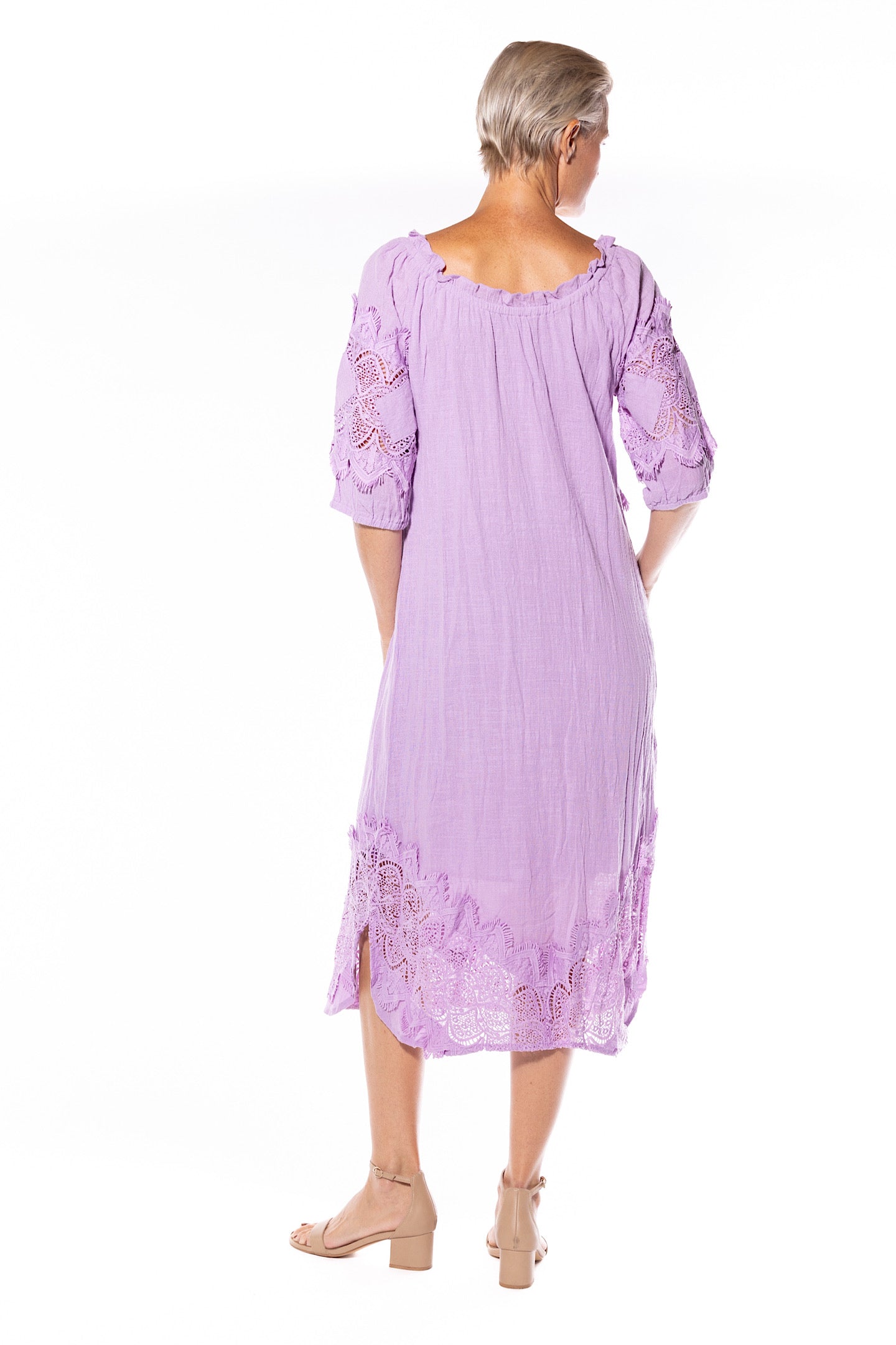Cafe Latte Peasant Dress Lilac CLM449