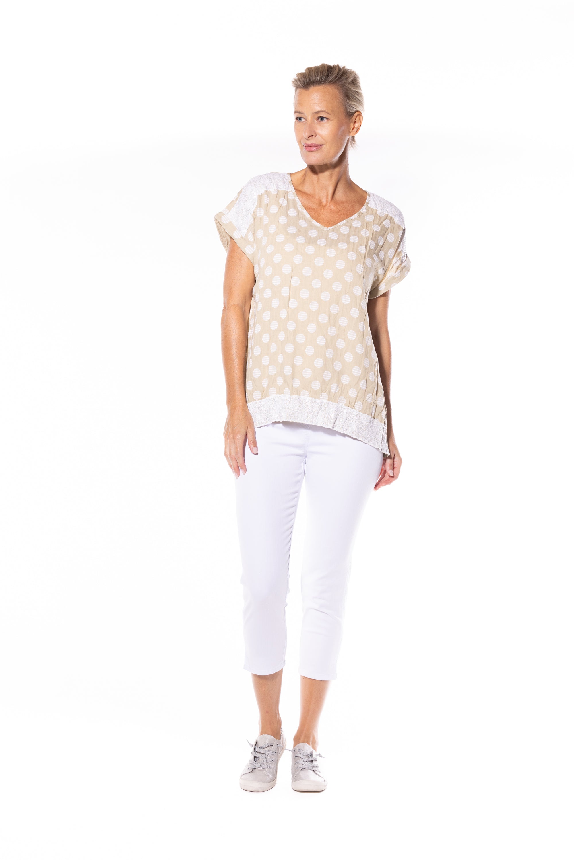 Cafe Latte Sequin Top Natural CLM450