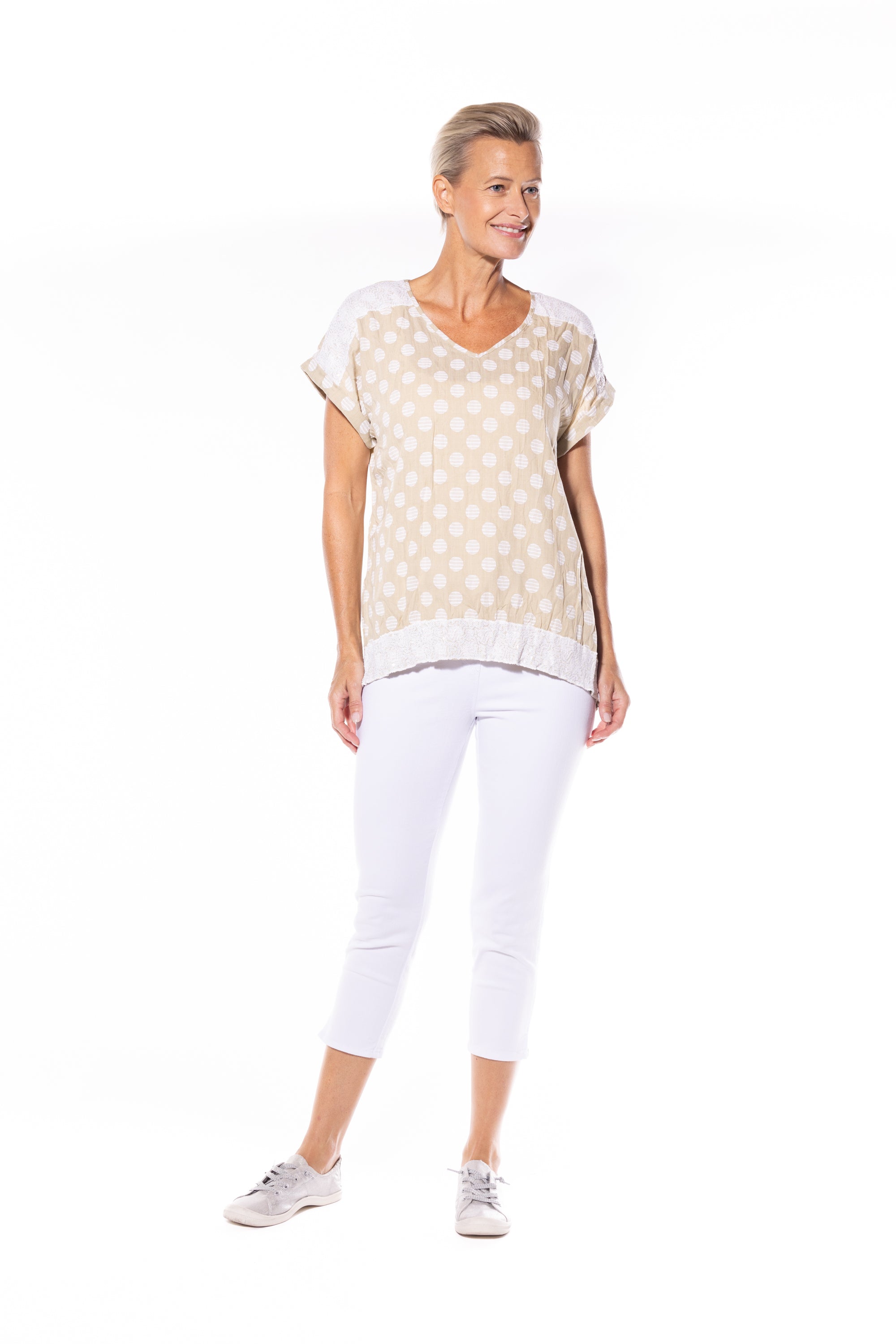 Cafe Latte Sequin Top Natural CLM450