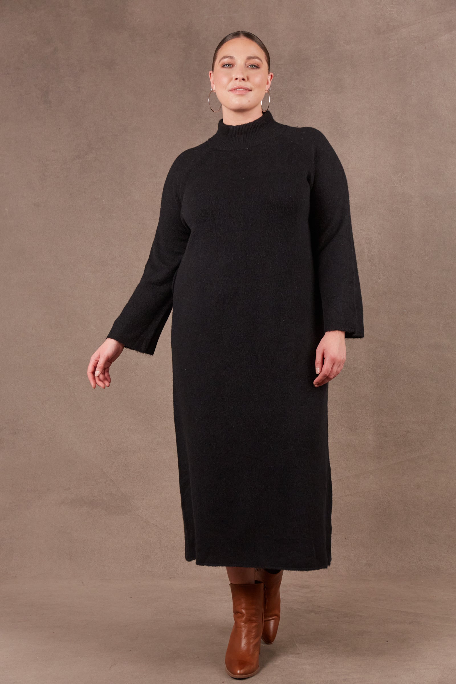 EB & IVE Paarl Tie Knit Dress Ebony