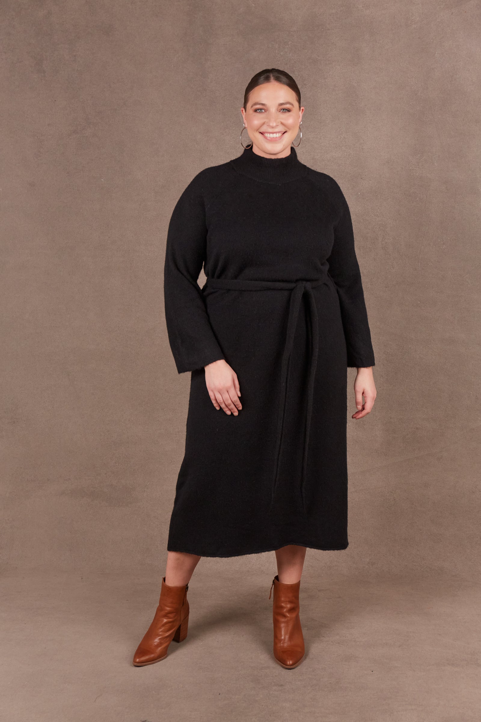 EB & IVE Paarl Tie Knit Dress Ebony
