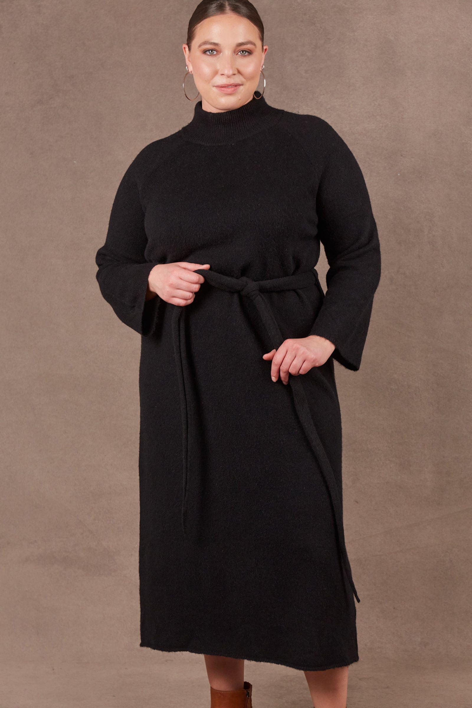 EB & IVE Paarl Tie Knit Dress Ebony