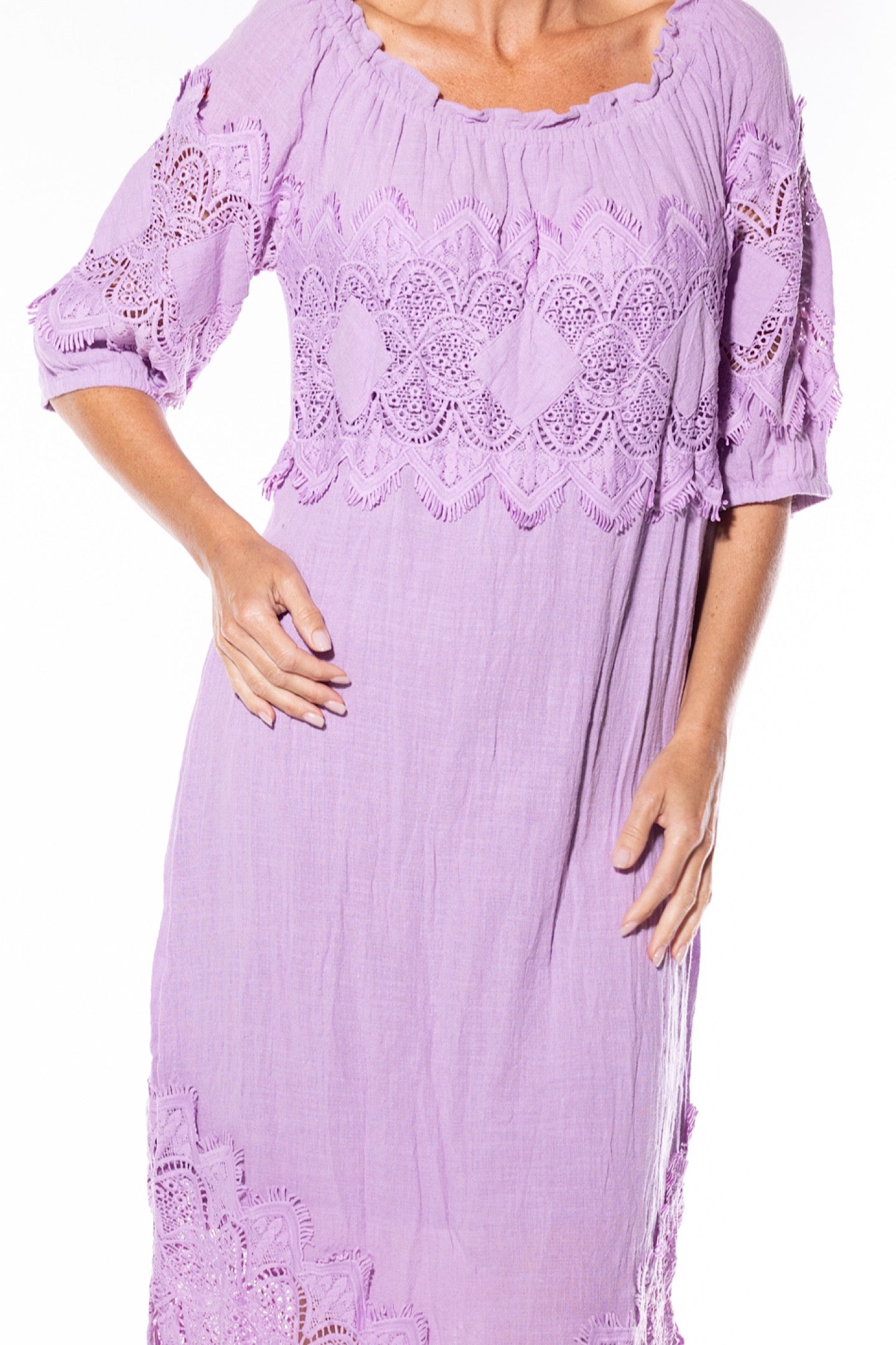 Cafe Latte Peasant Dress Lilac CLM449