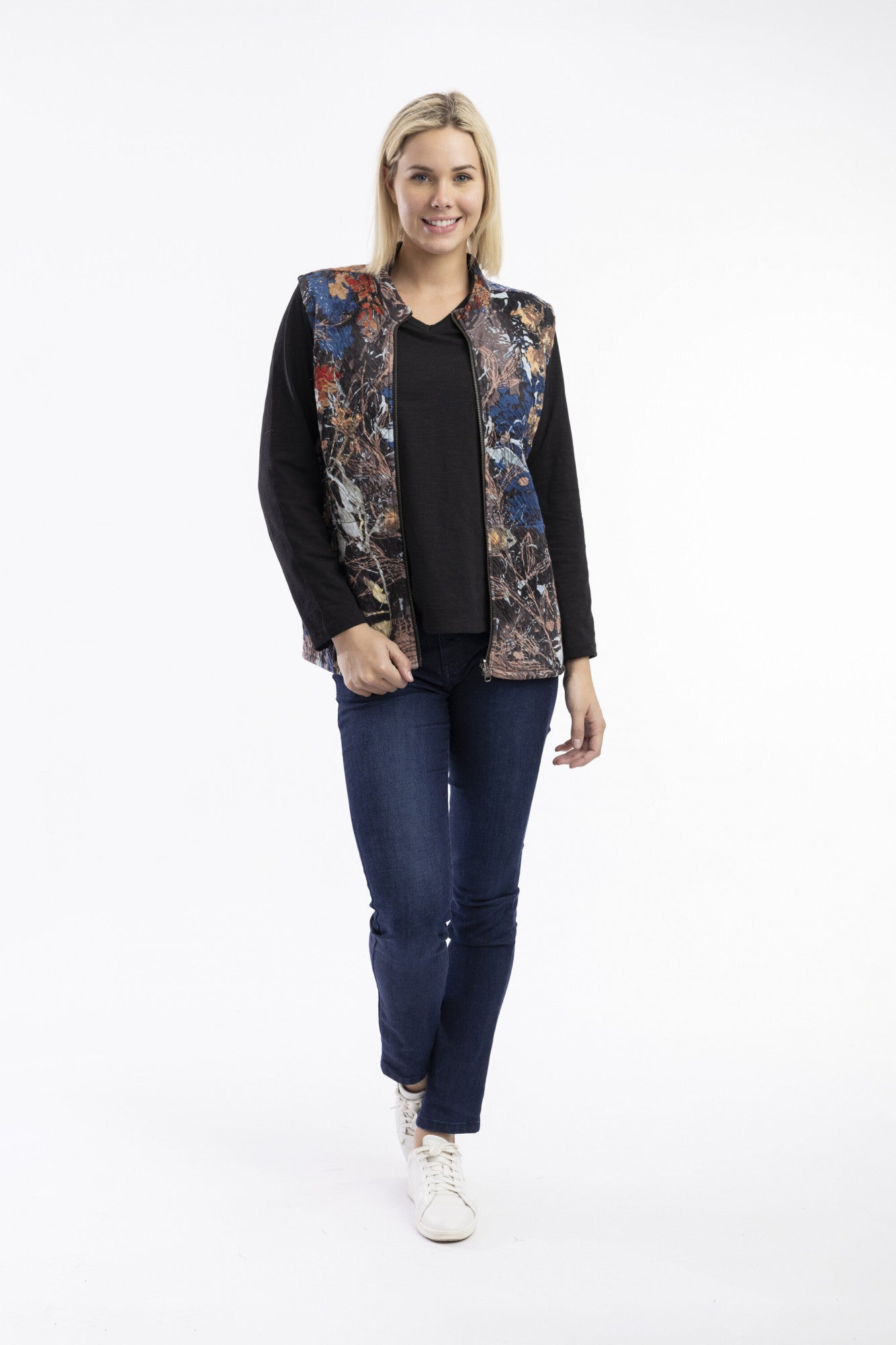 Orientique Abstract Floral Vest Zip 23016