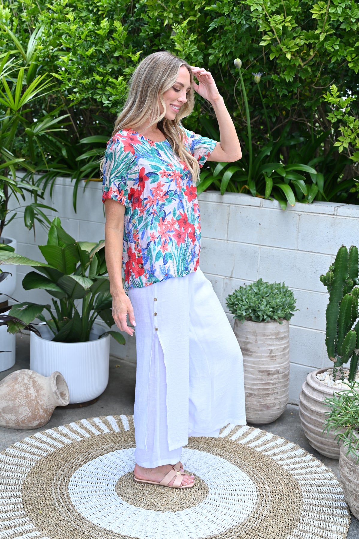 Cali & Co Red Print Top LA2401-9