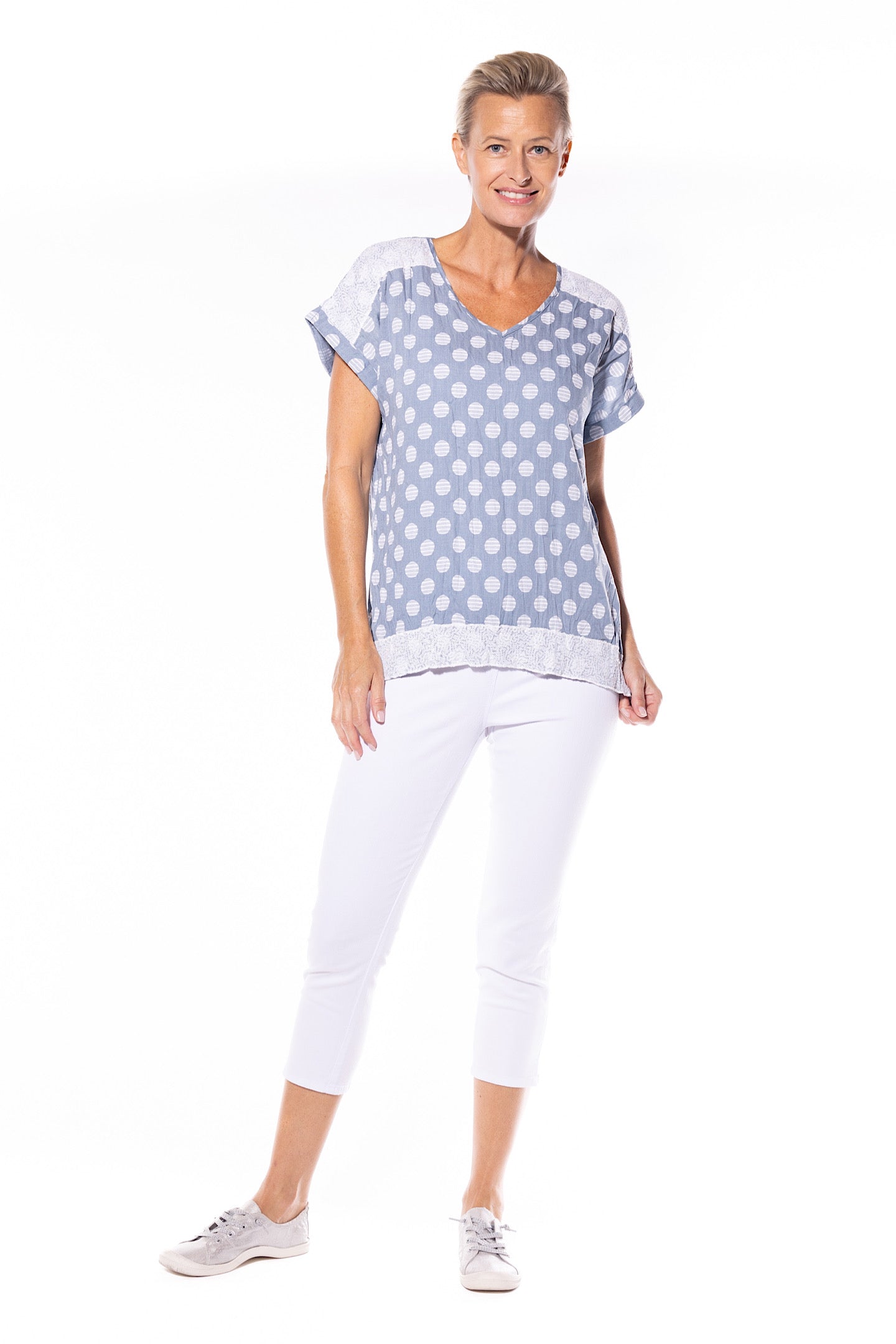 Cafe Latte Sequin Top Blue CLM450