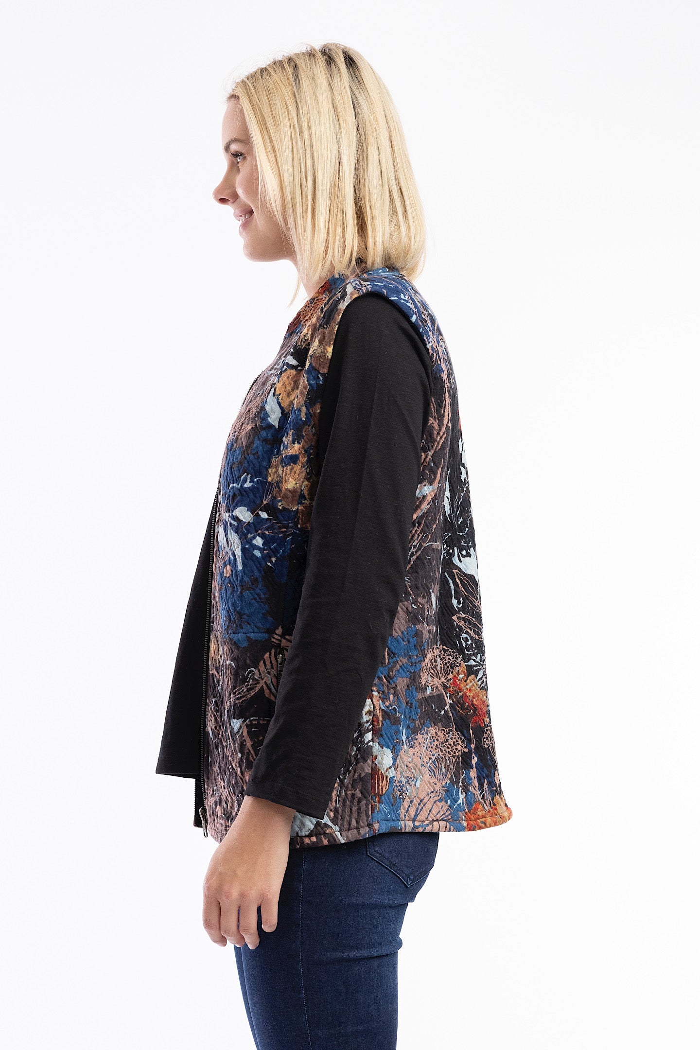 Orientique Abstract Floral Vest Zip 23016