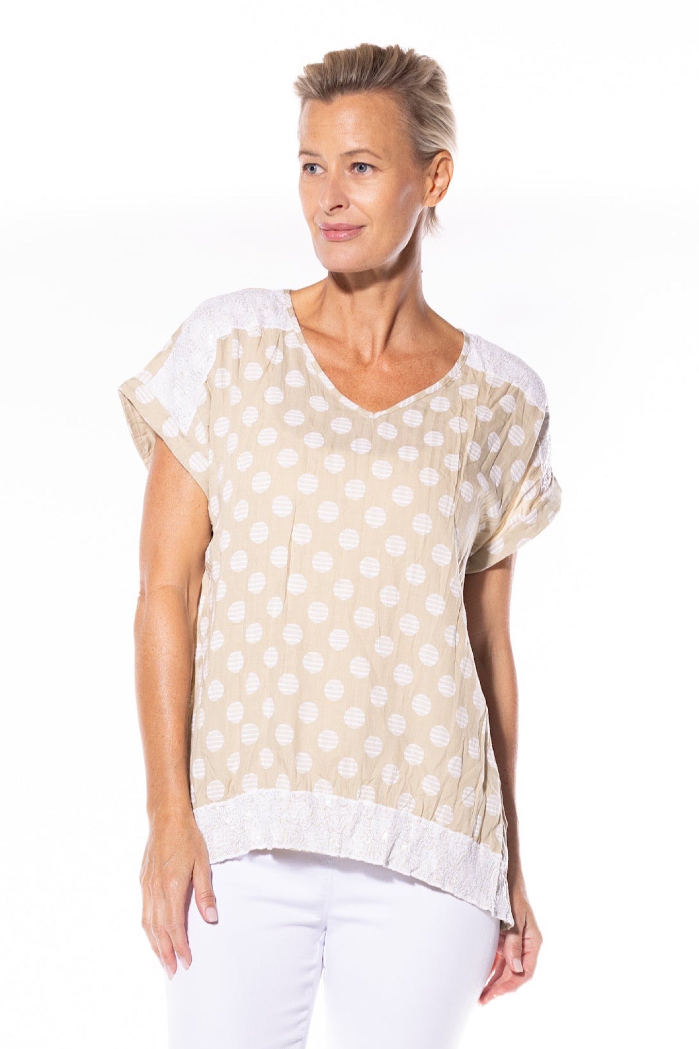 Cafe Latte Sequin Top Natural CLM450