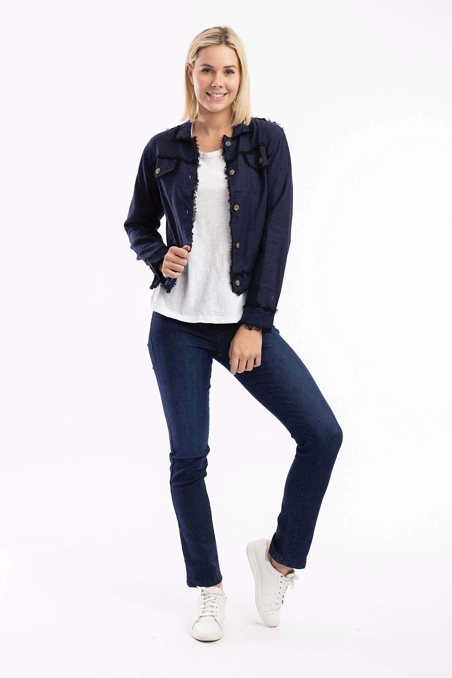 Orientique Linen Jacket Navy 42154