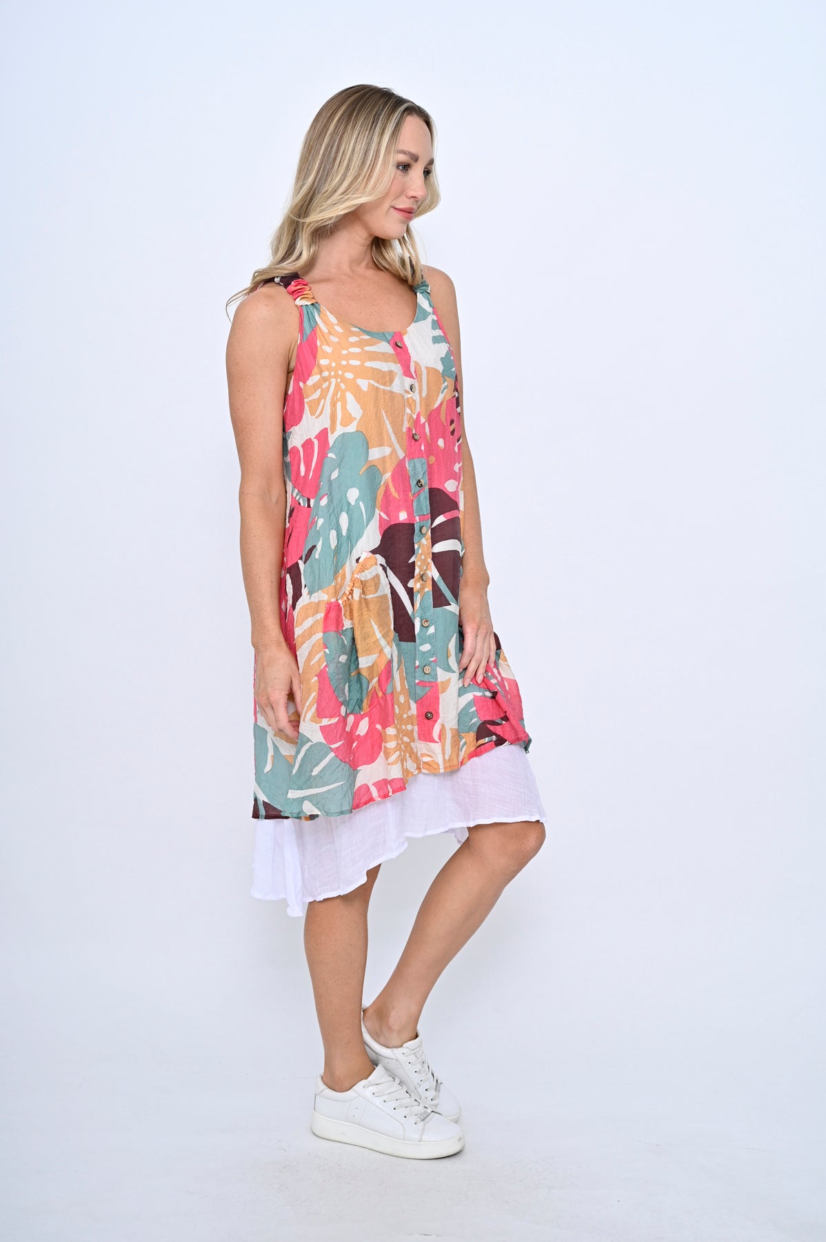 Cali & Co Red Print Dress LA2406-3