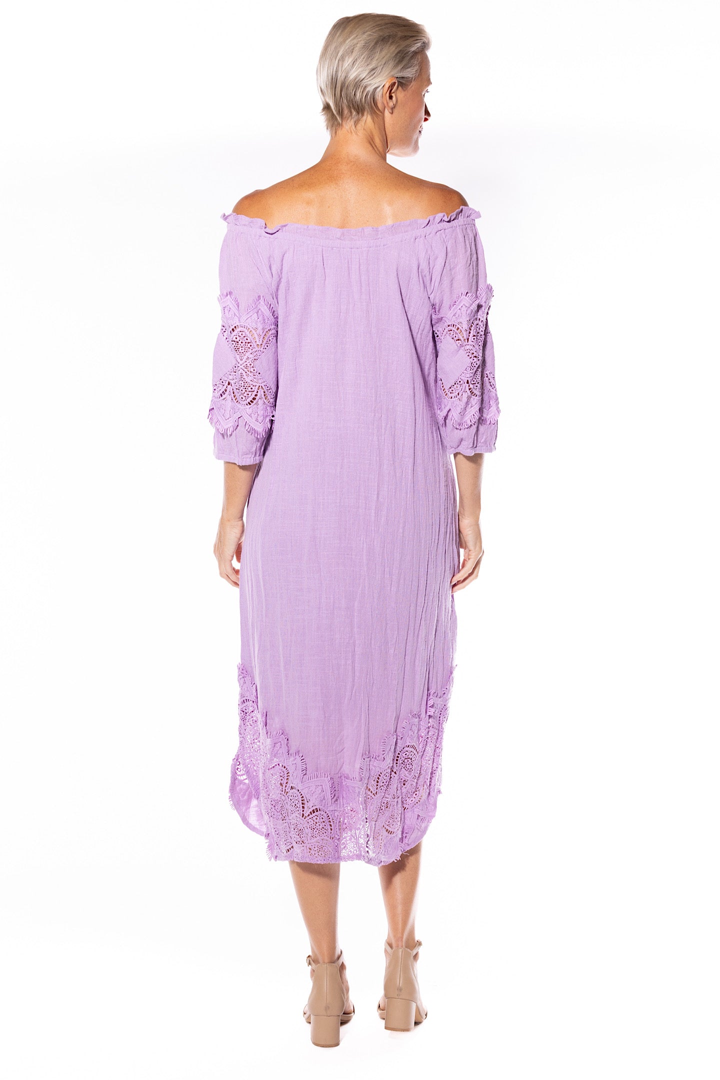 Cafe Latte Peasant Dress Lilac CLM449