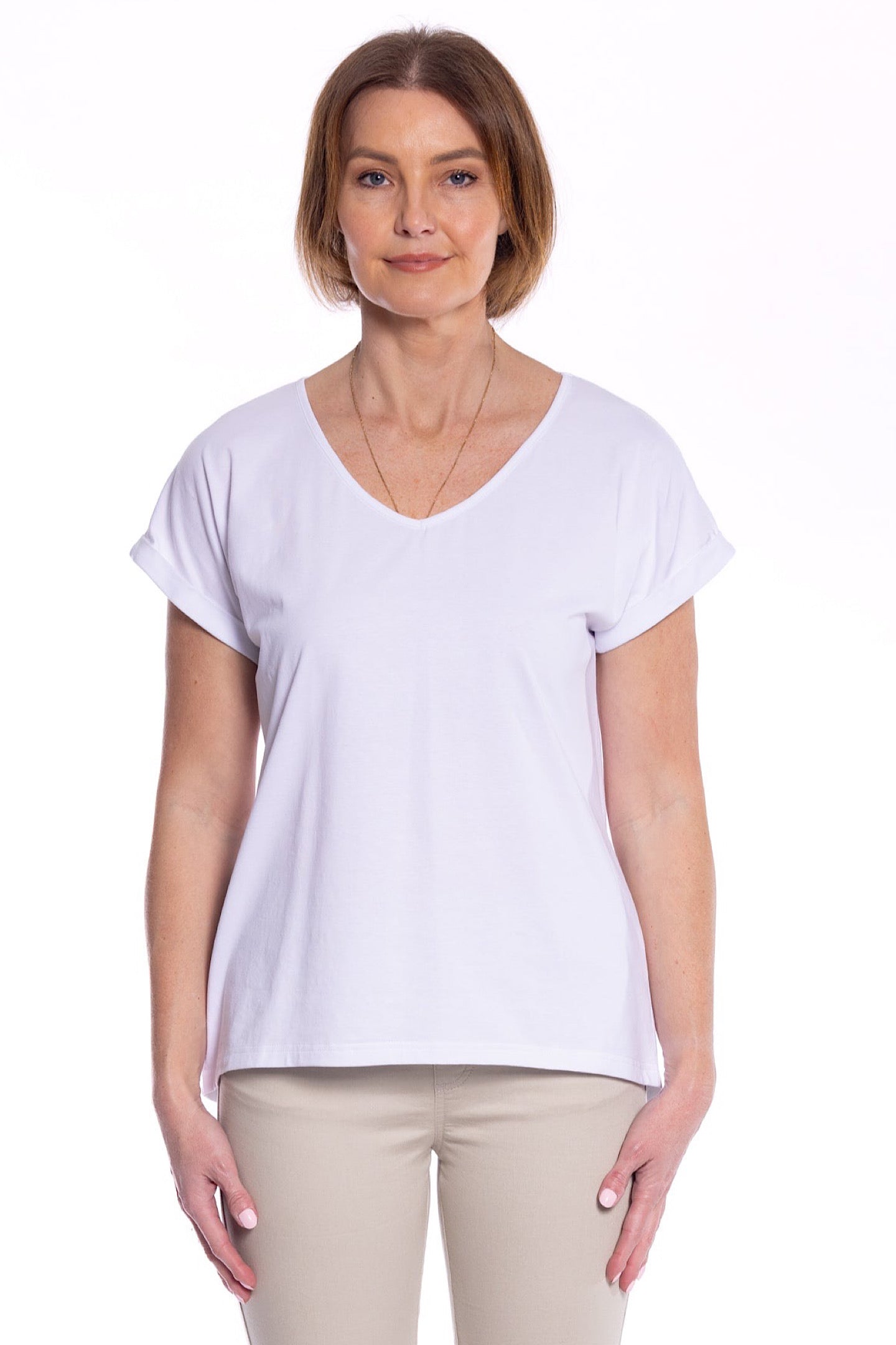Cafe Latte V Neck White CLM476