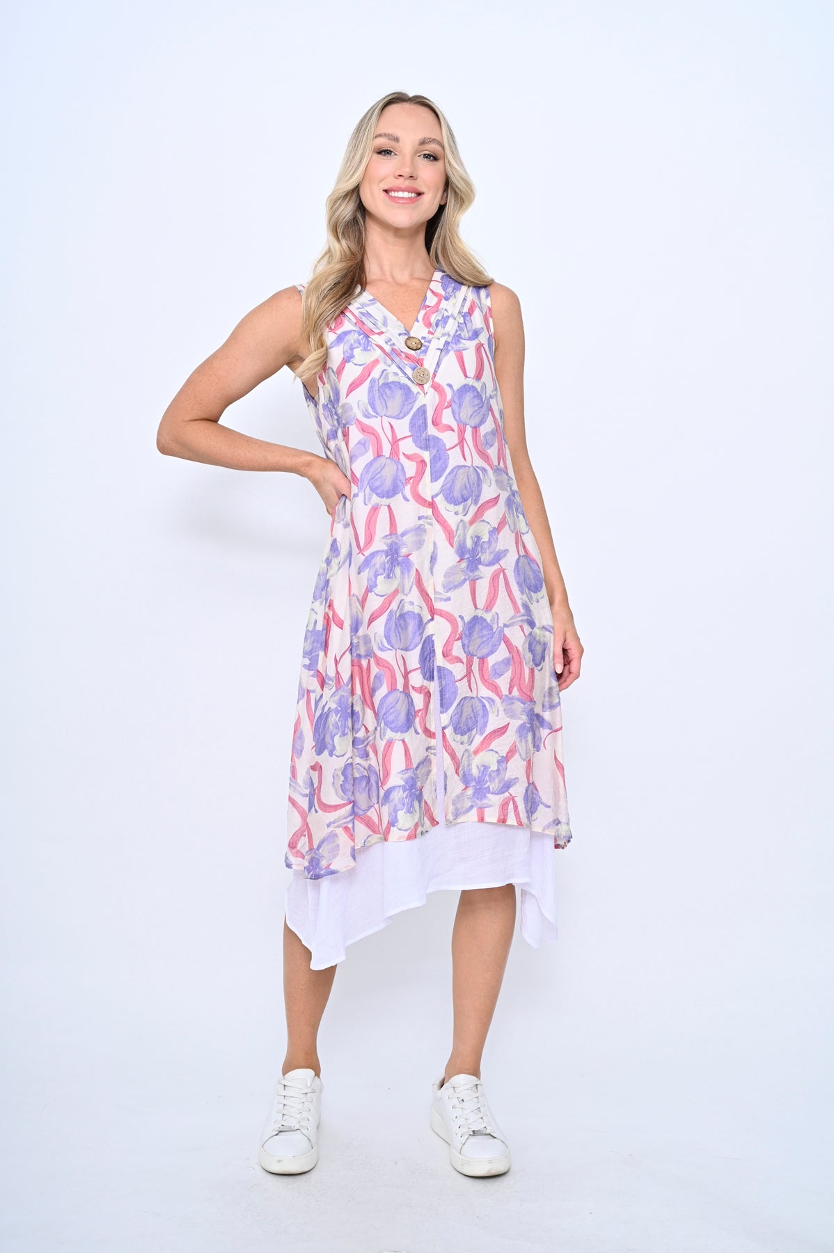 Cali & Co Lilac Print Dress LA2408-5