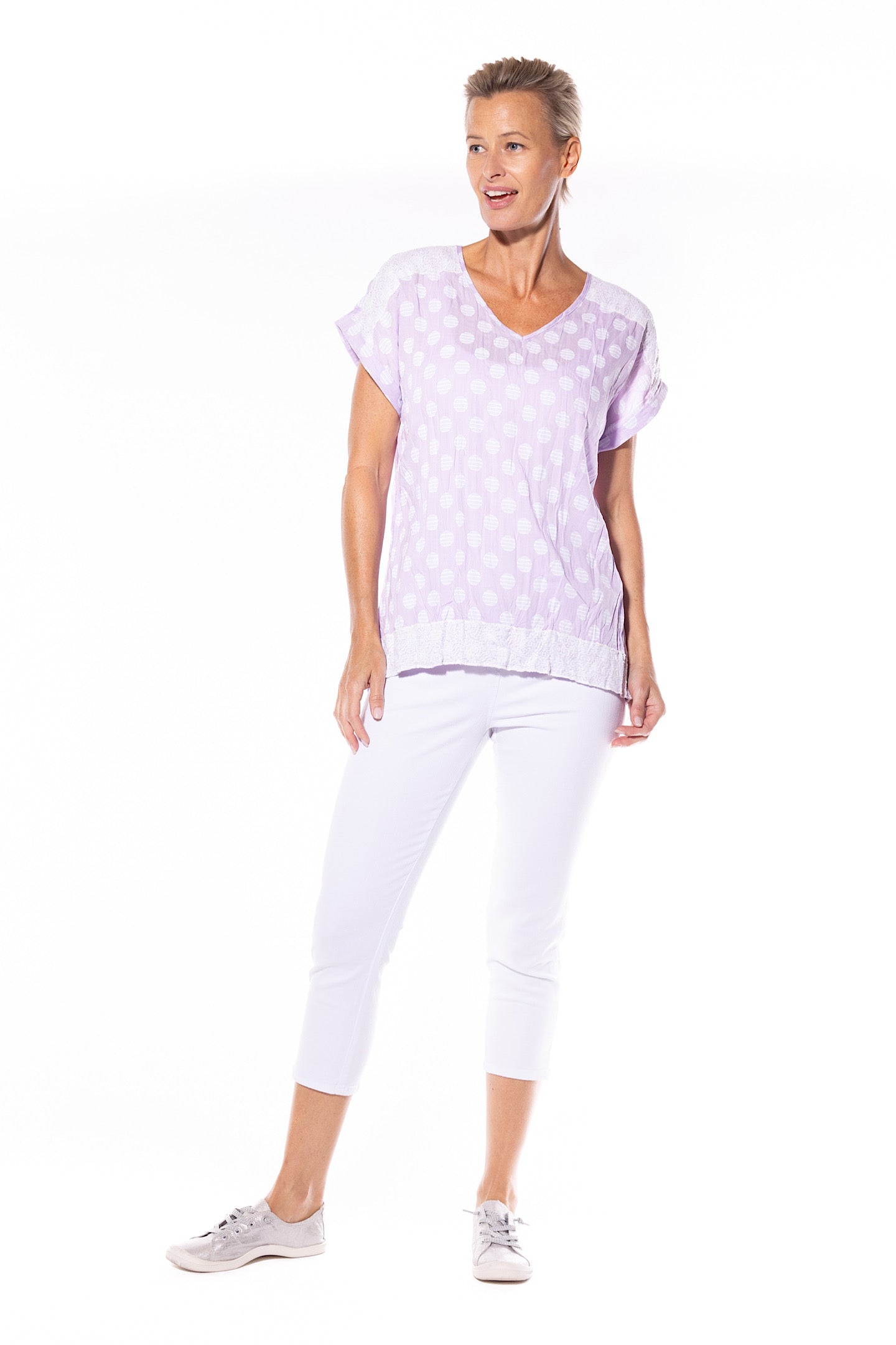 Cafe Latte Sequin Top Lilac CLM450