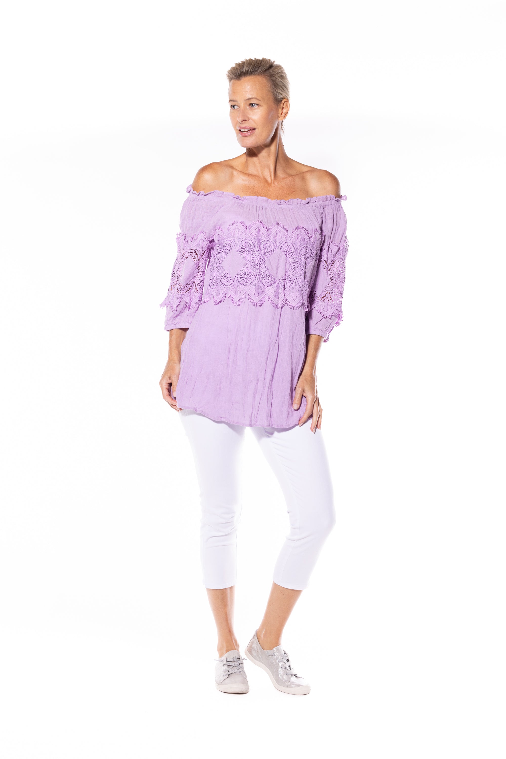Cafe Latte Peasant Top Lilac CLM448