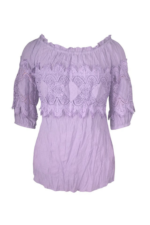 Cafe Latte Peasant Top Lilac CLM448