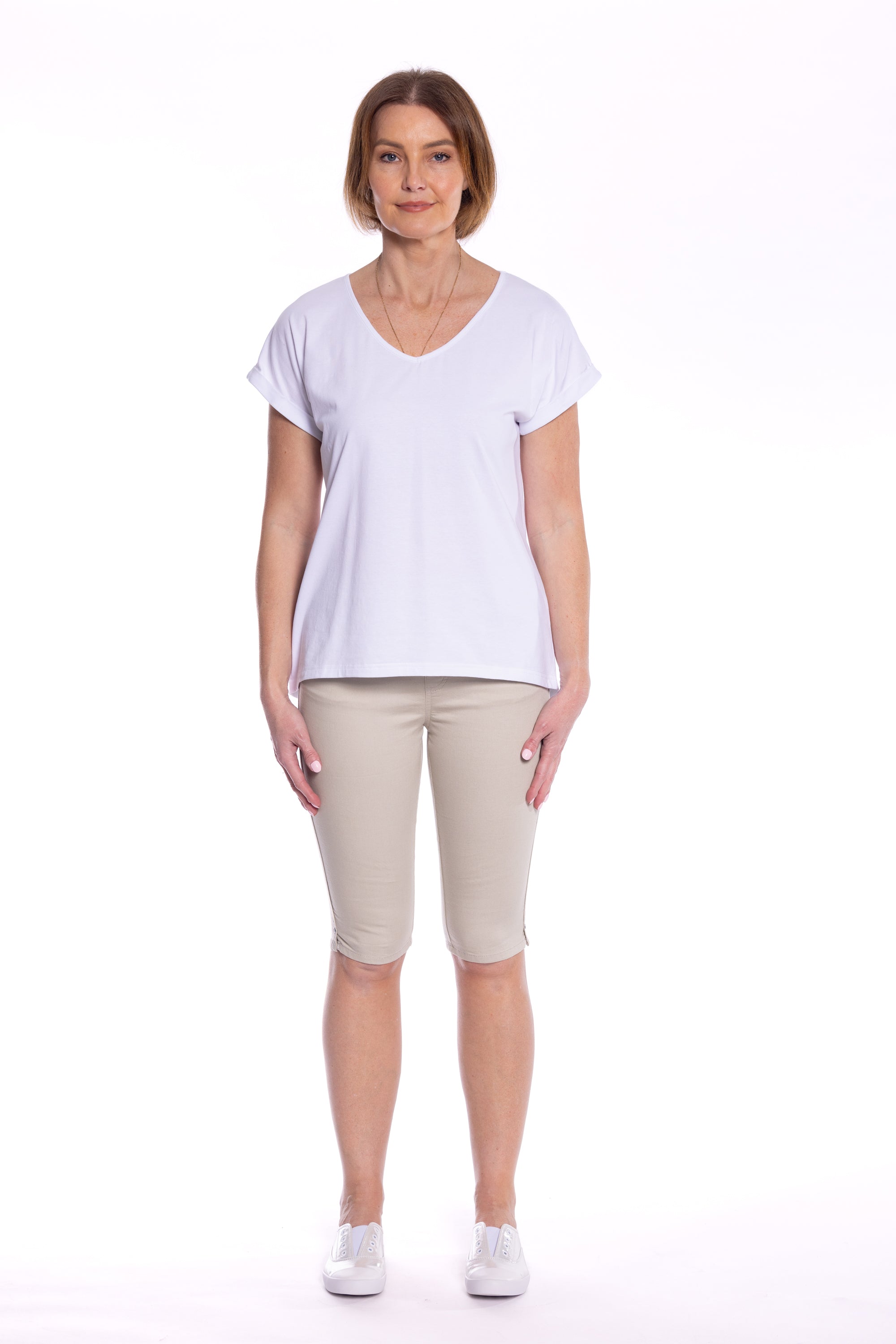 Cafe Latte V Neck White CLM476