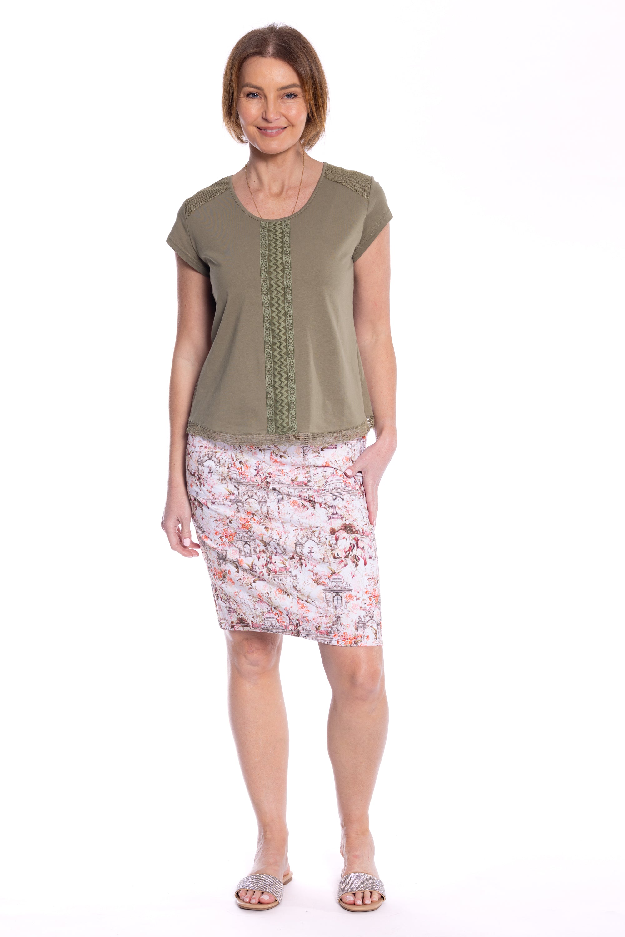 Cafe Latte Lace Khaki T-shirt CLM499