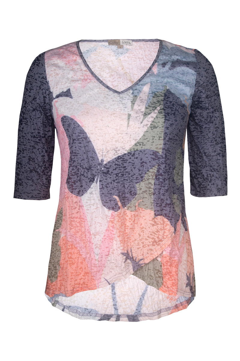 Cafe Latte Navy Butterfly Tunic Top CLM506