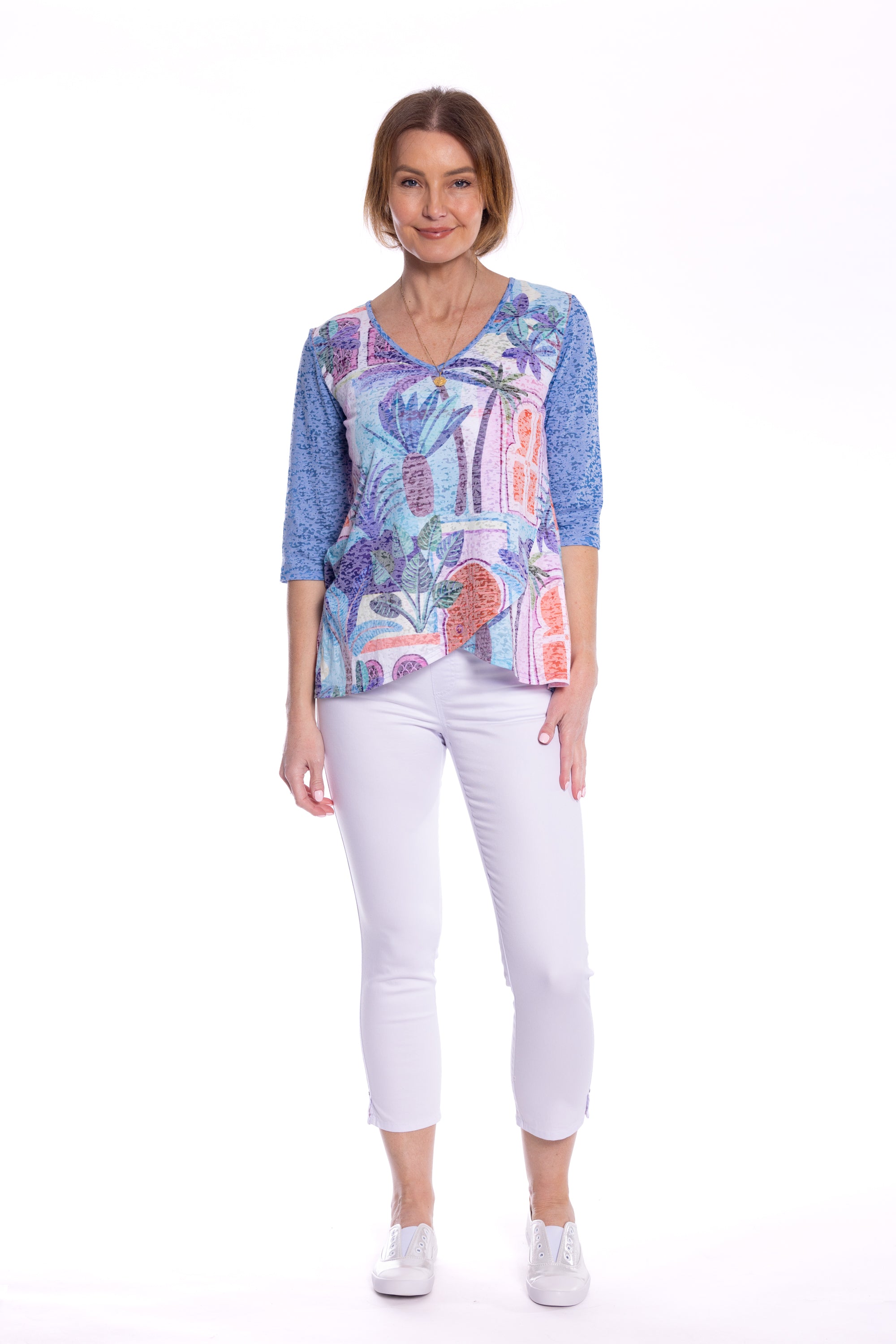 Cafe Latte Ocean Palm Tunic Top CLM506
