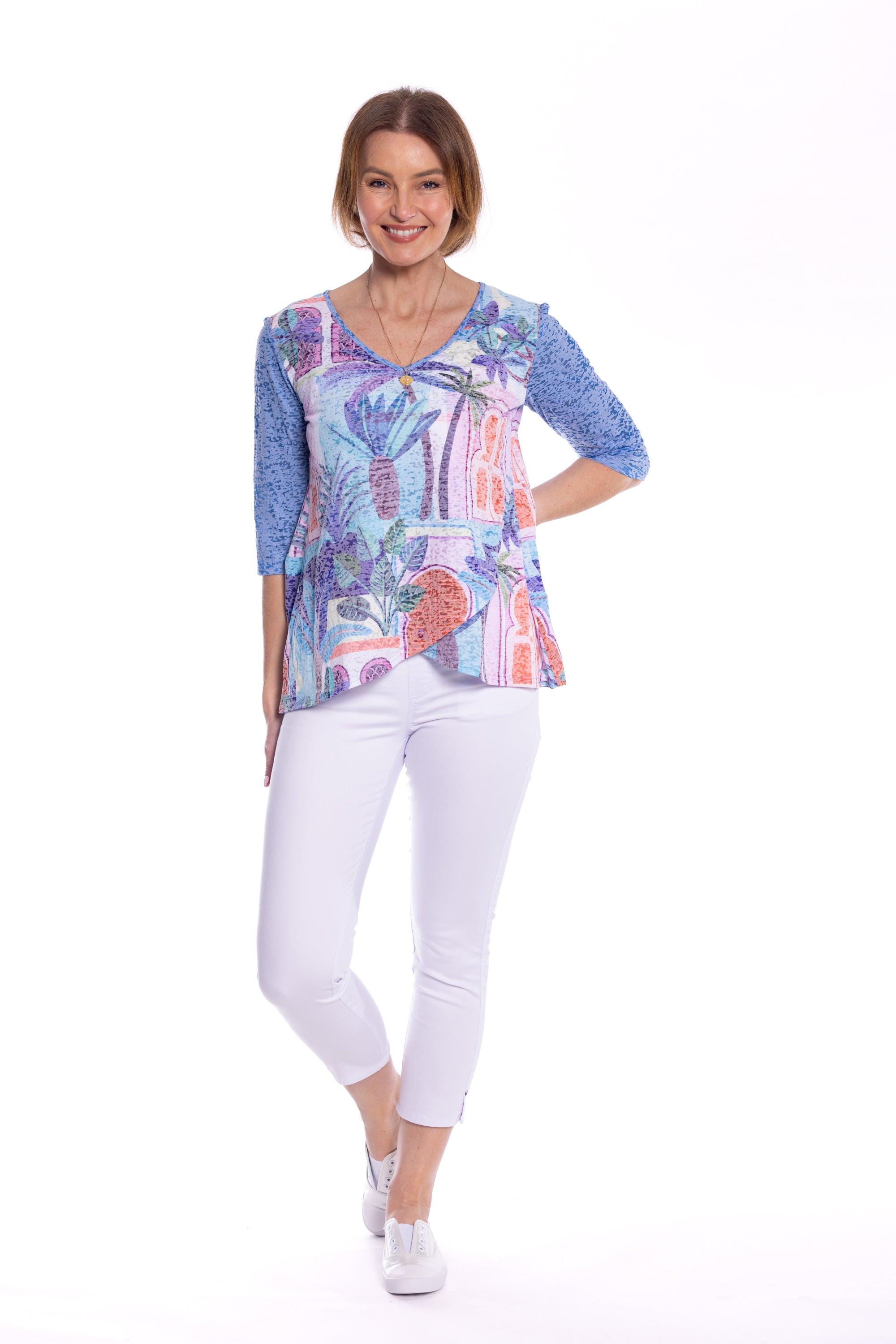 Cafe Latte Ocean Palm Tunic Top CLM506