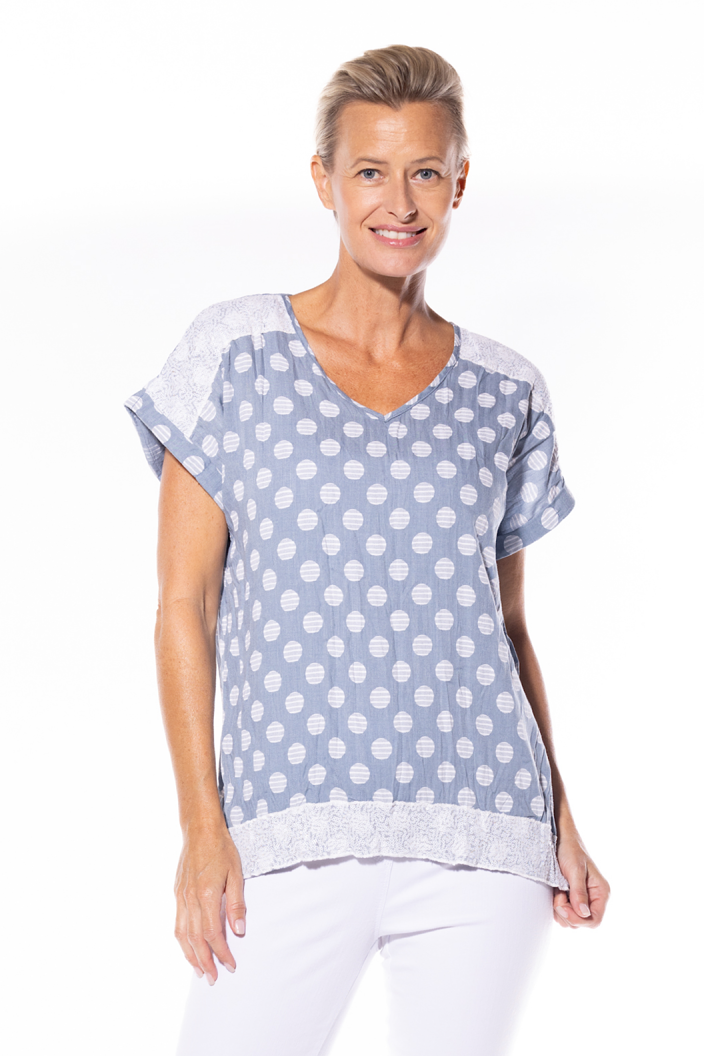 Cafe Latte Sequin Top Blue CLM450