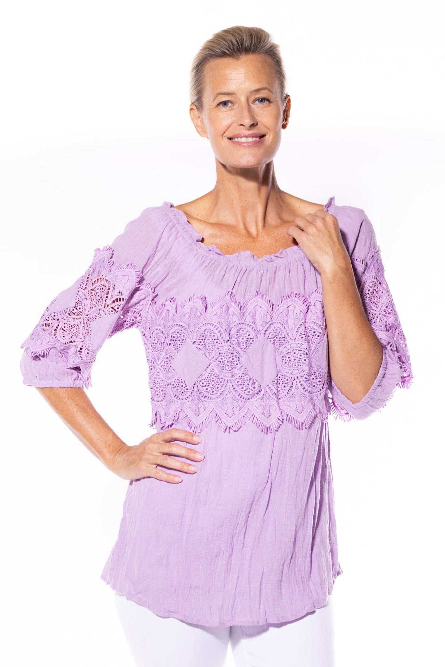 Cafe Latte Peasant Top Lilac CLM448