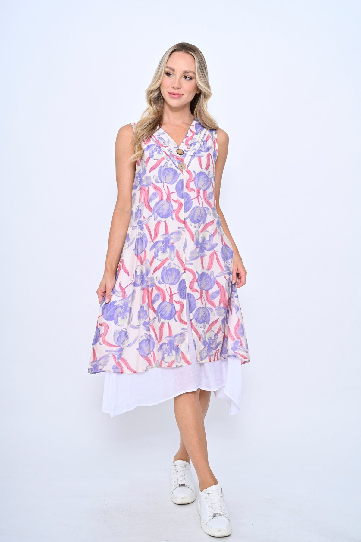 Cali & Co Lilac Print Dress LA2408-5
