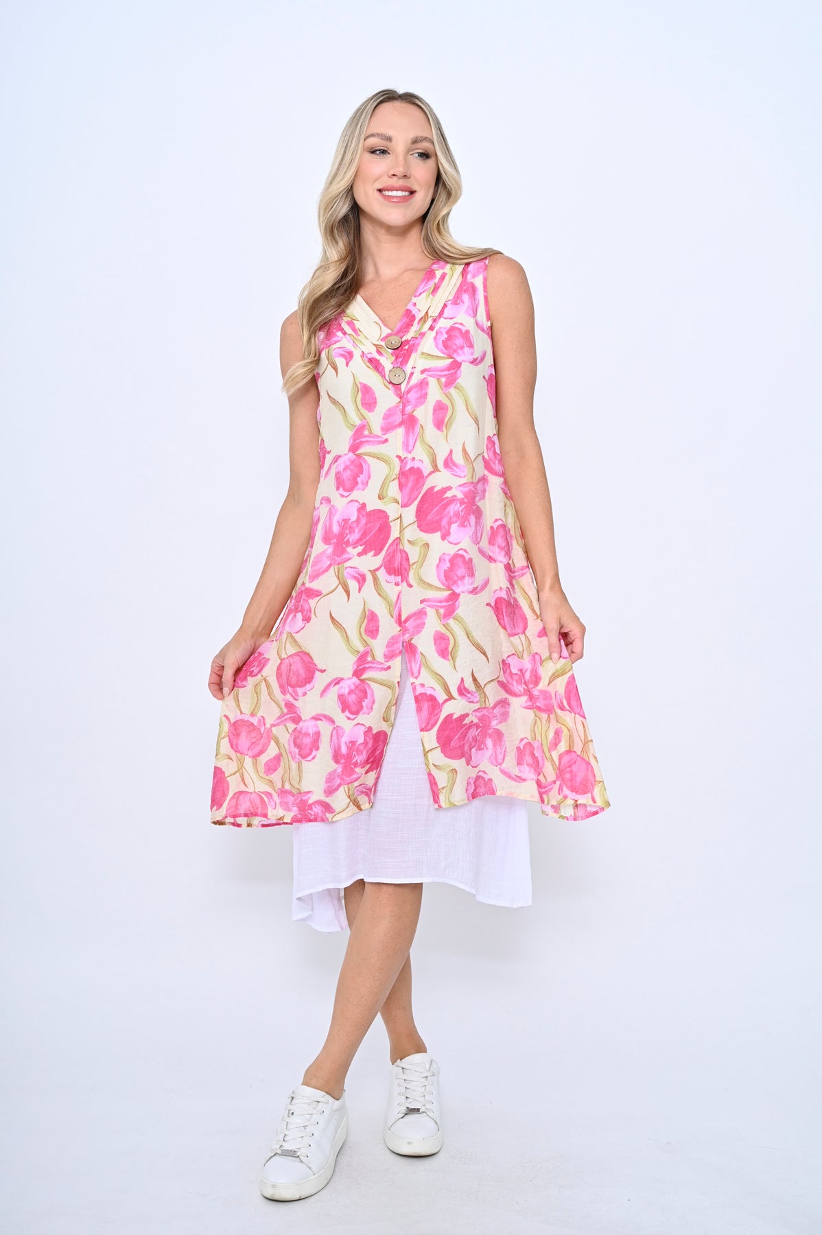 Cali & Co Pink Print Dress LA2408-4