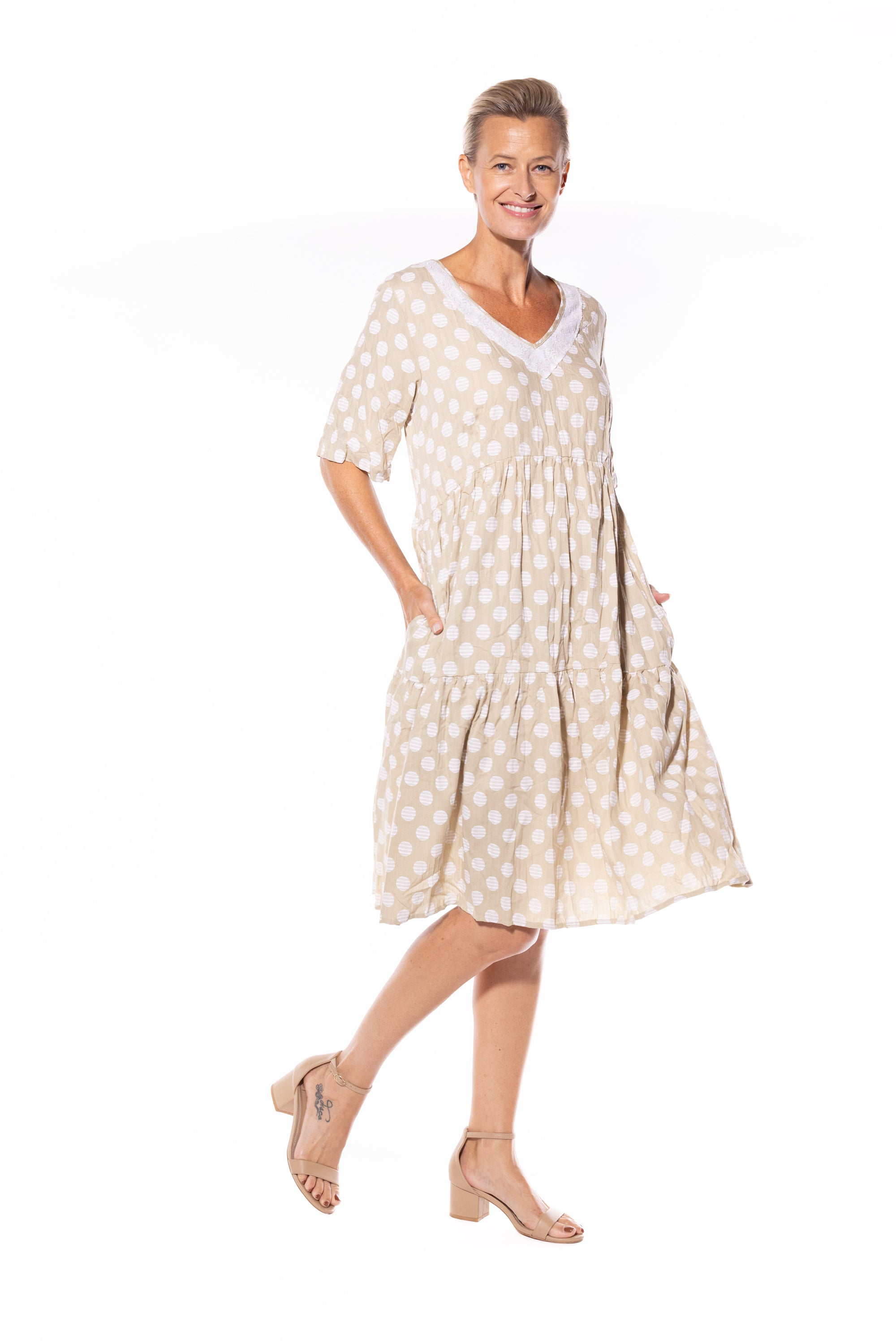 Cafe Latte Sequin Dress Natural  CLM452