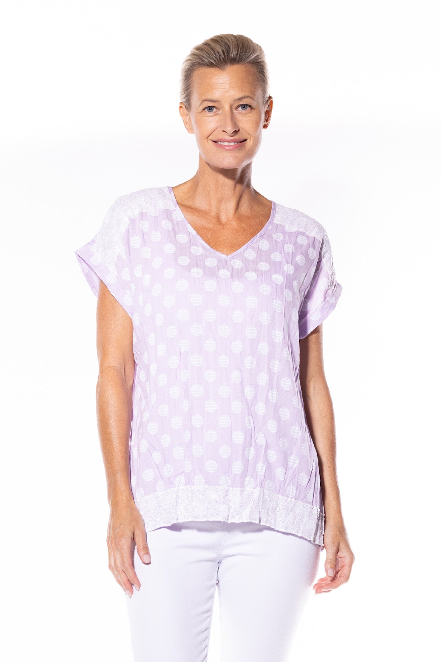 Cafe Latte Sequin Top Lilac CLM450