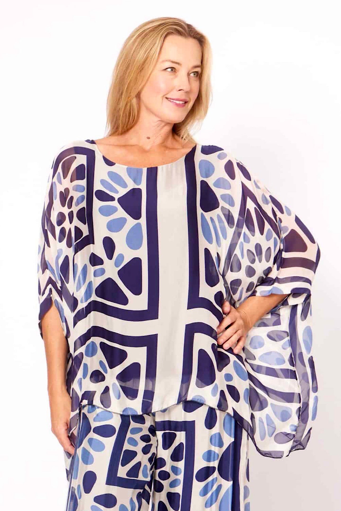 La Strada Beige Black Kaftan Top LST21-711-327