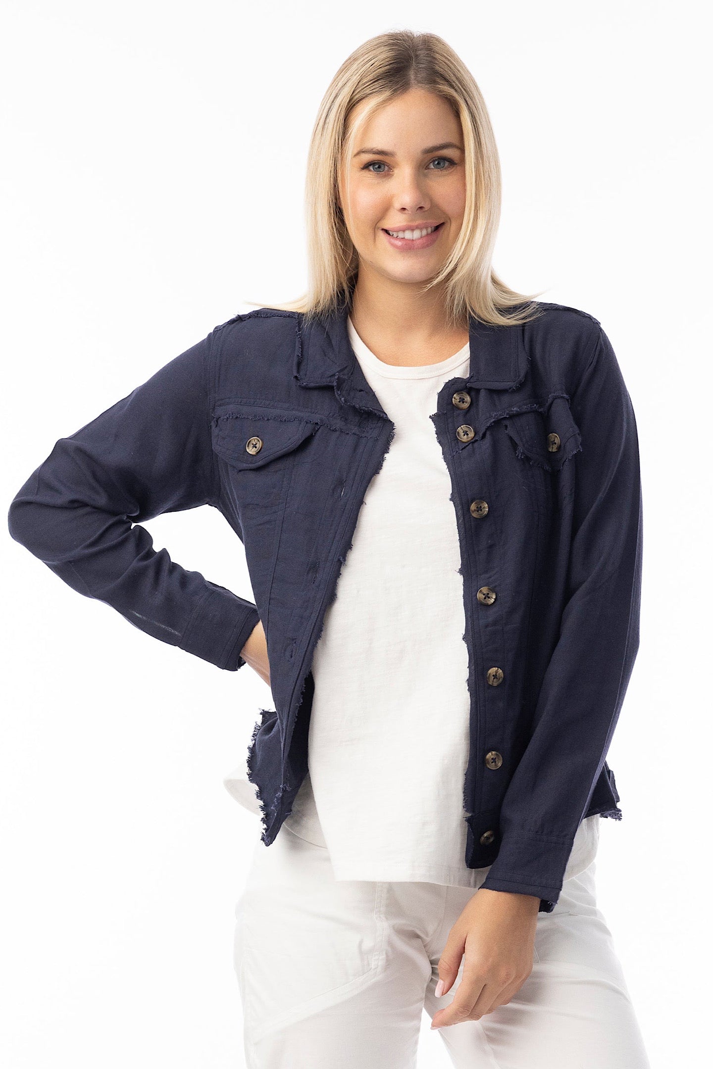 Orientique Linen Jacket Navy 62770