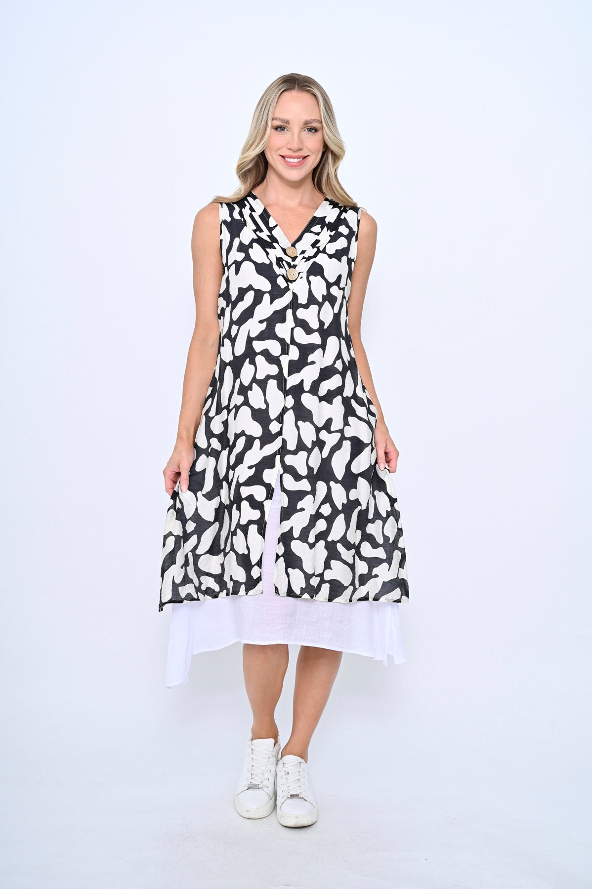 Cali & Co Black  Print Dress LA2408-1