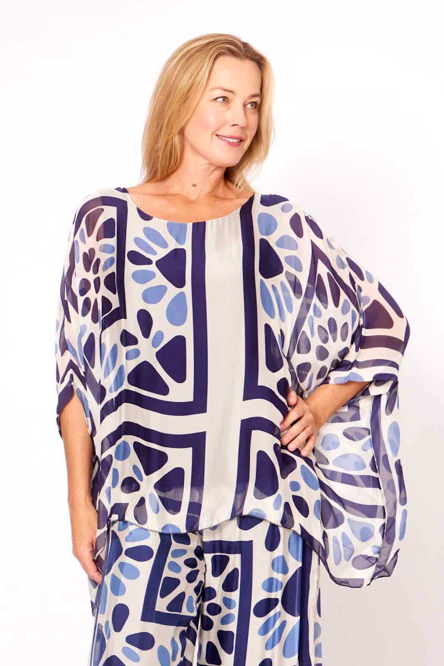 La Strada Beige Black Kaftan Top LST21-711-327