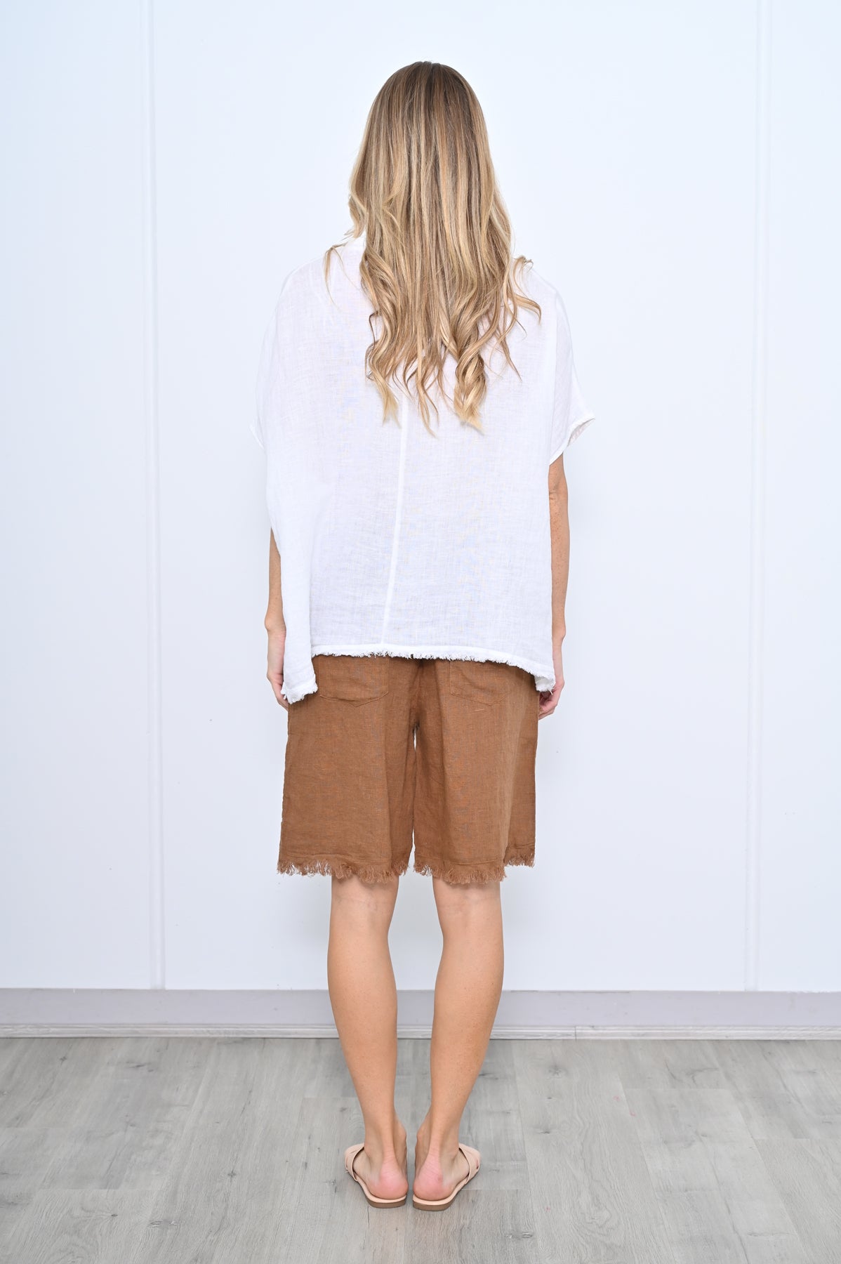 Cali & Co Fringe Shorts Tan CA24152-6
