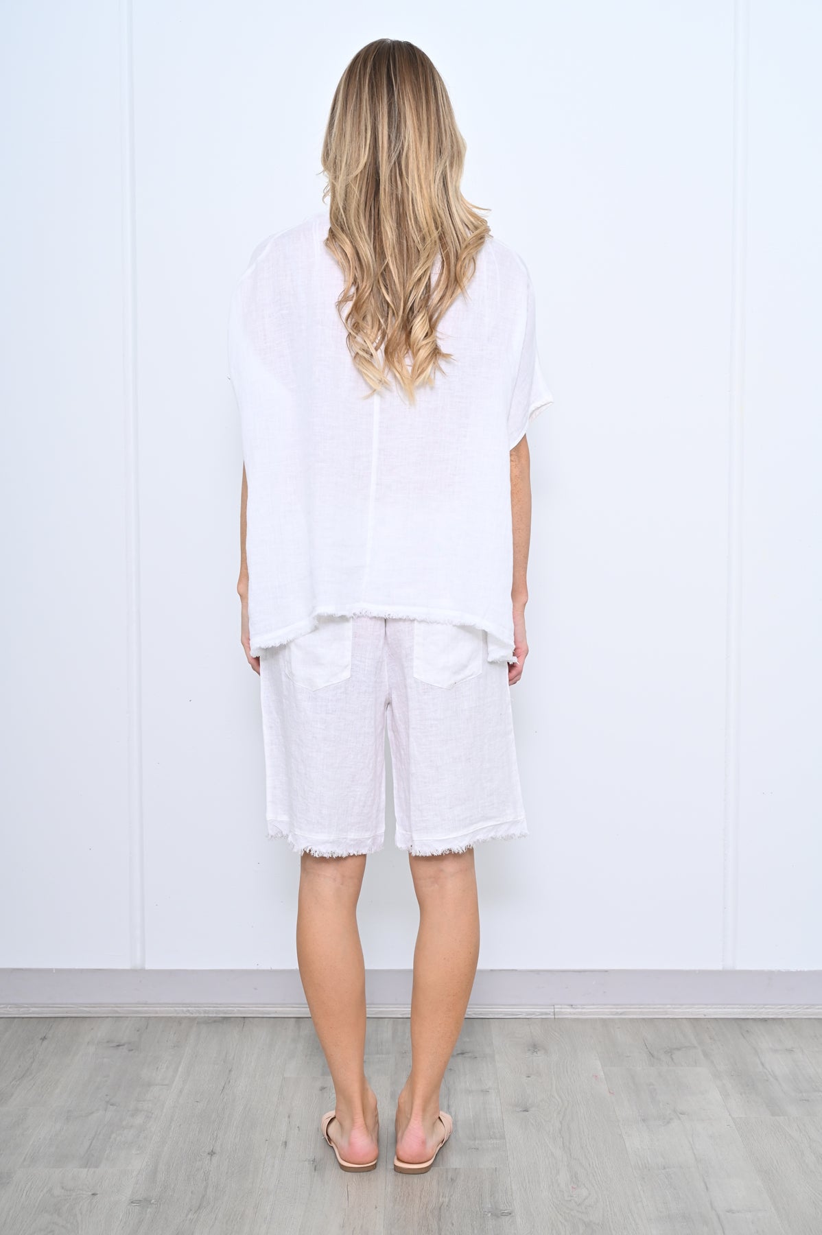 Cali & Co Fringe Shorts White CA24152-1
