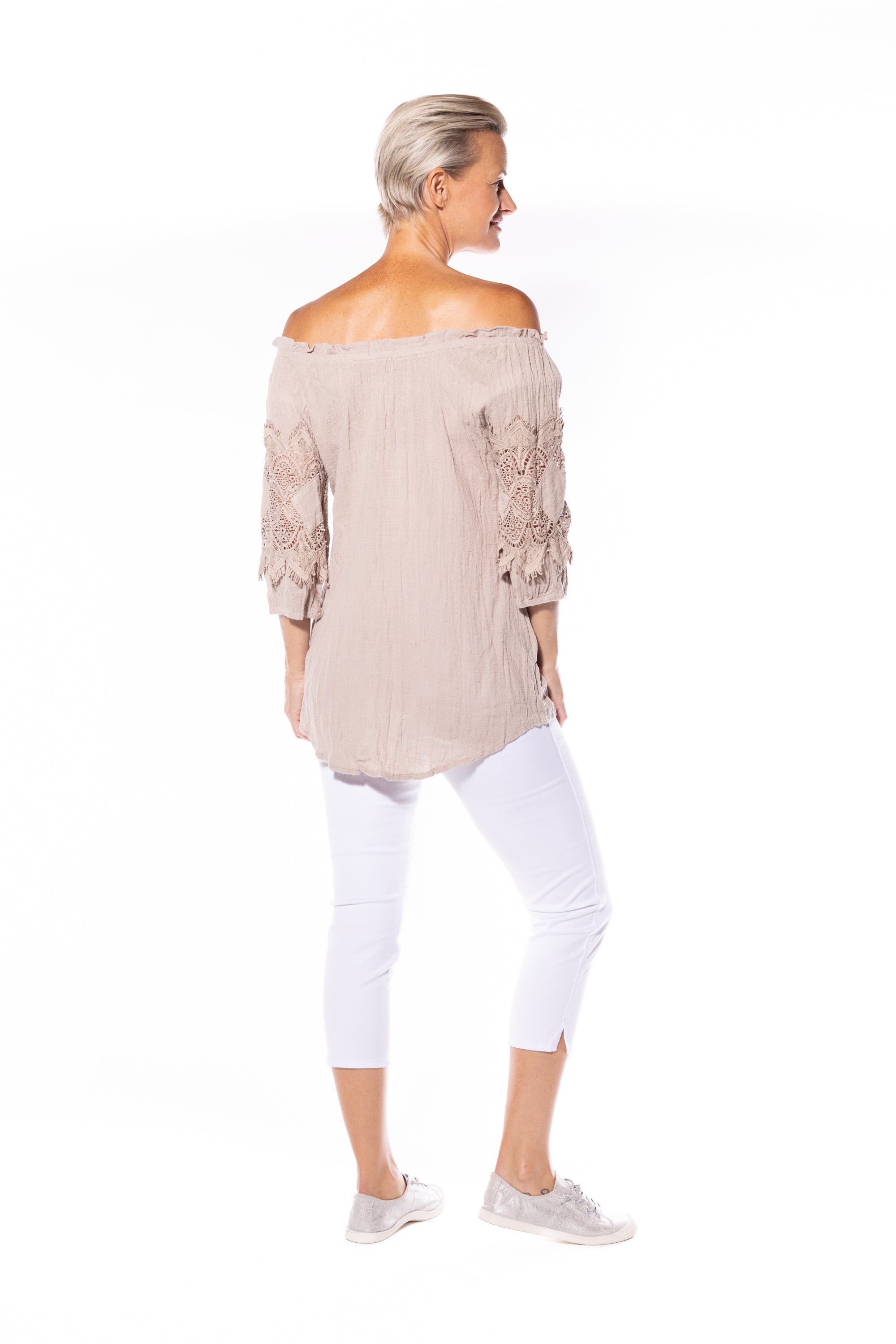 Cafe Latte Peasant Top Natural CLM448