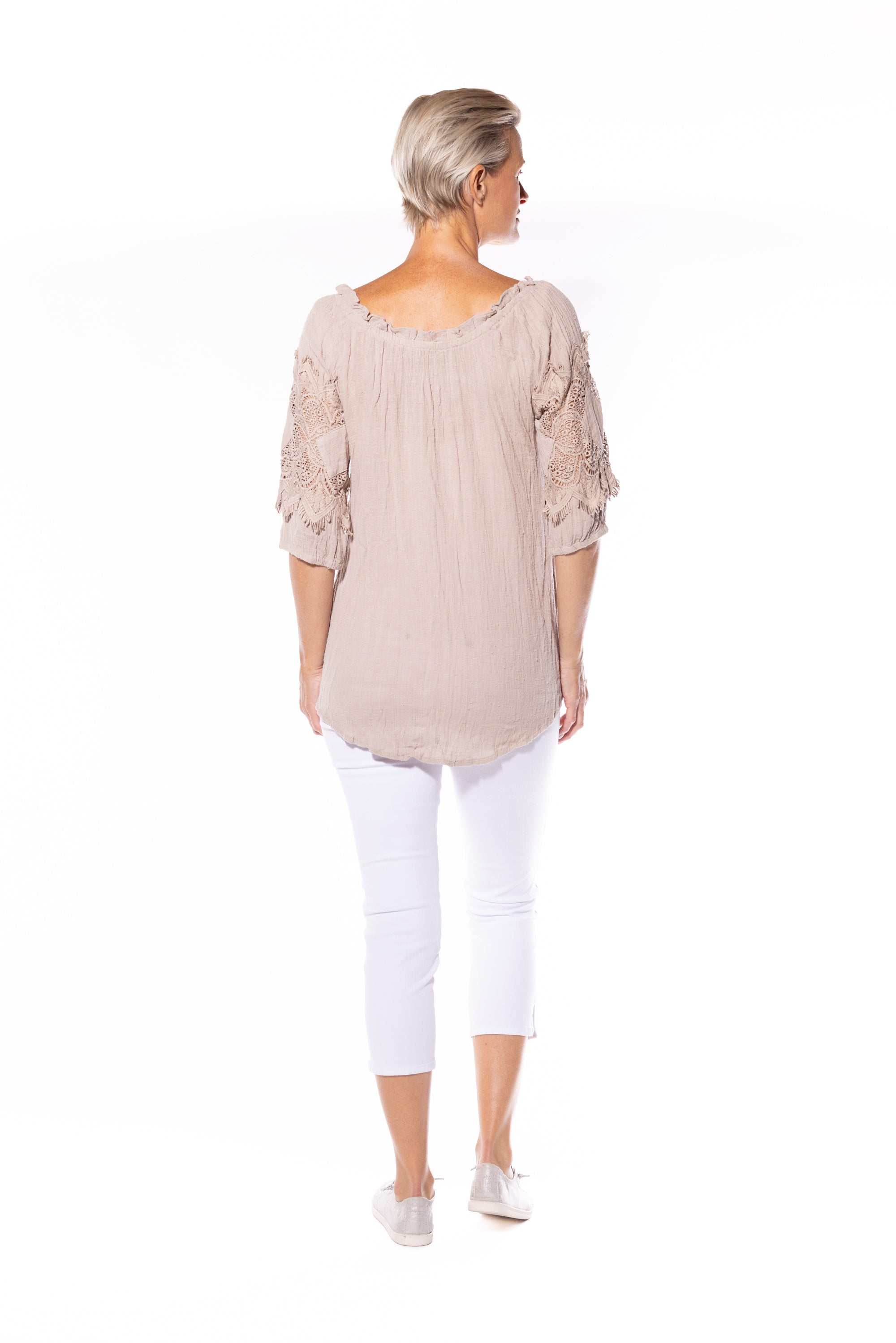 Cafe Latte Peasant Top Natural CLM448