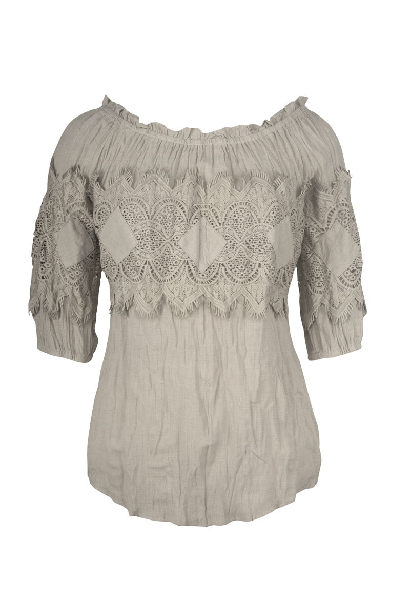 Cafe Latte Peasant Top Natural CLM448