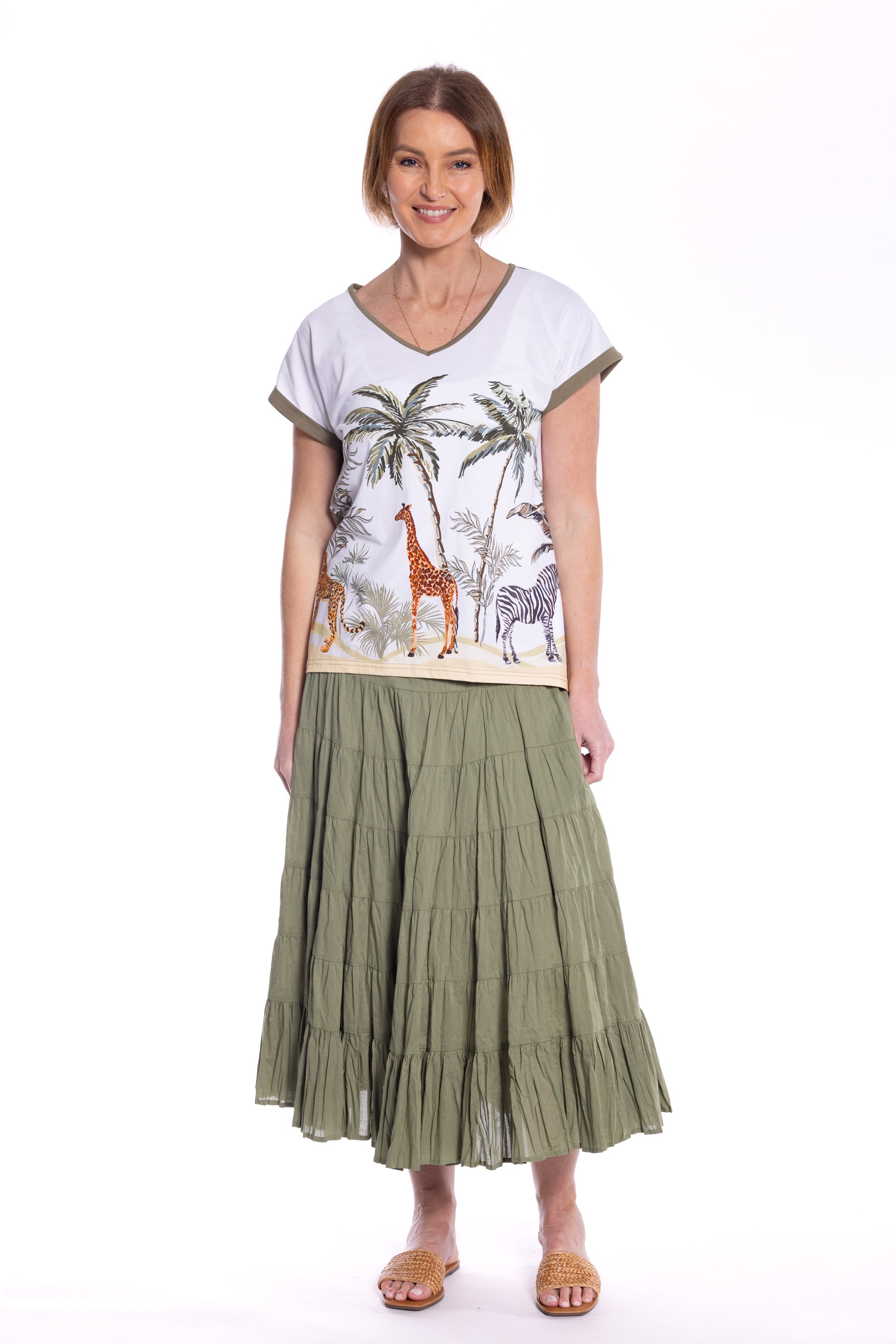Cafe Latte  Khaki Tiered Skirt CLM486