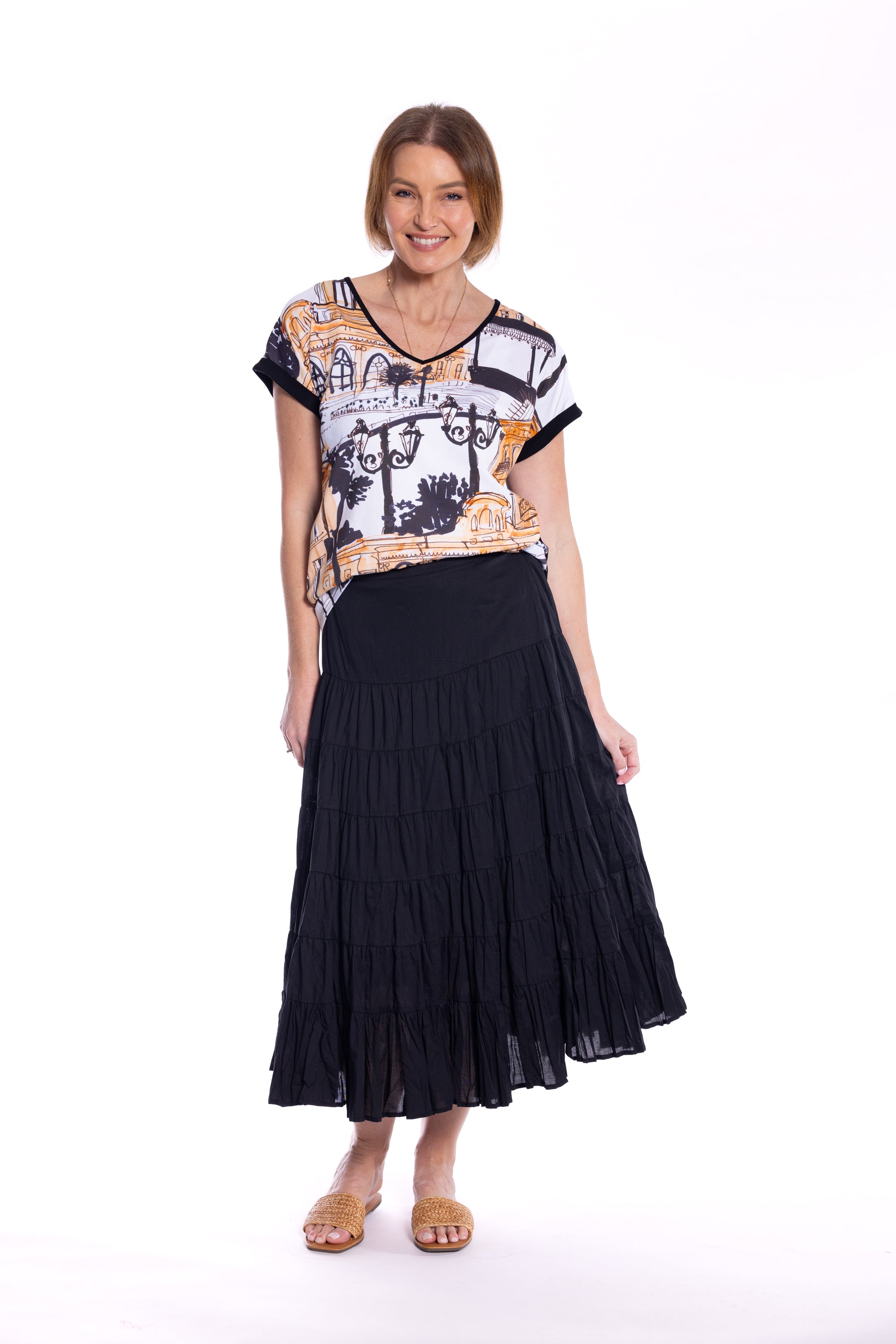 Cafe Latte Tiered Black  Skirt CLM486