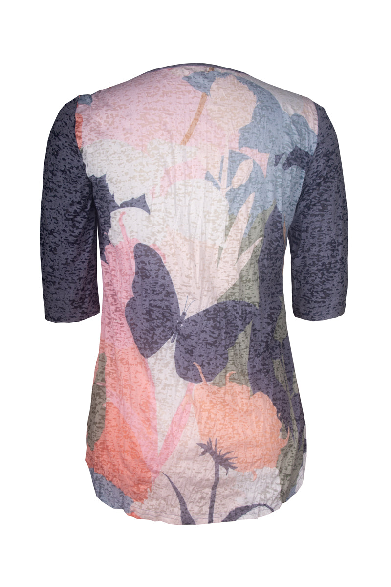 Cafe Latte Navy Butterfly Tunic Top CLM506