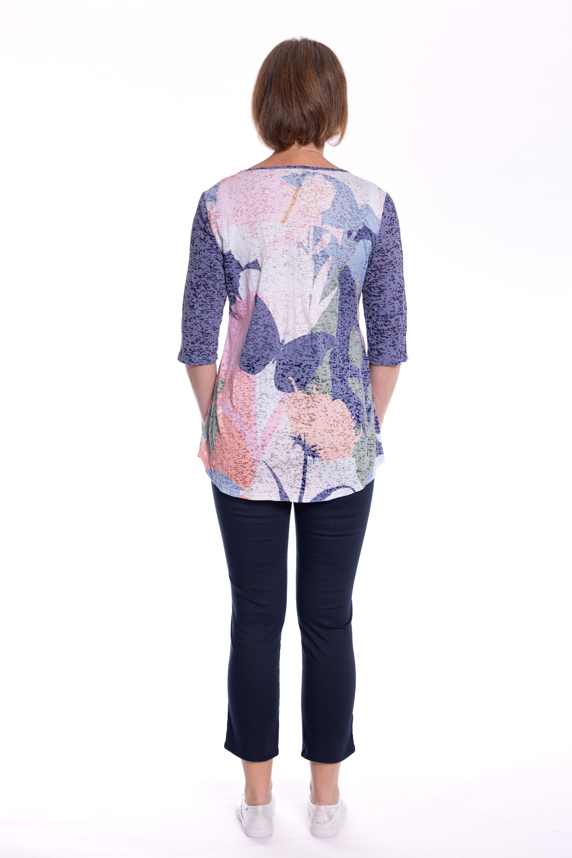 Cafe Latte Navy Butterfly Tunic Top CLM506