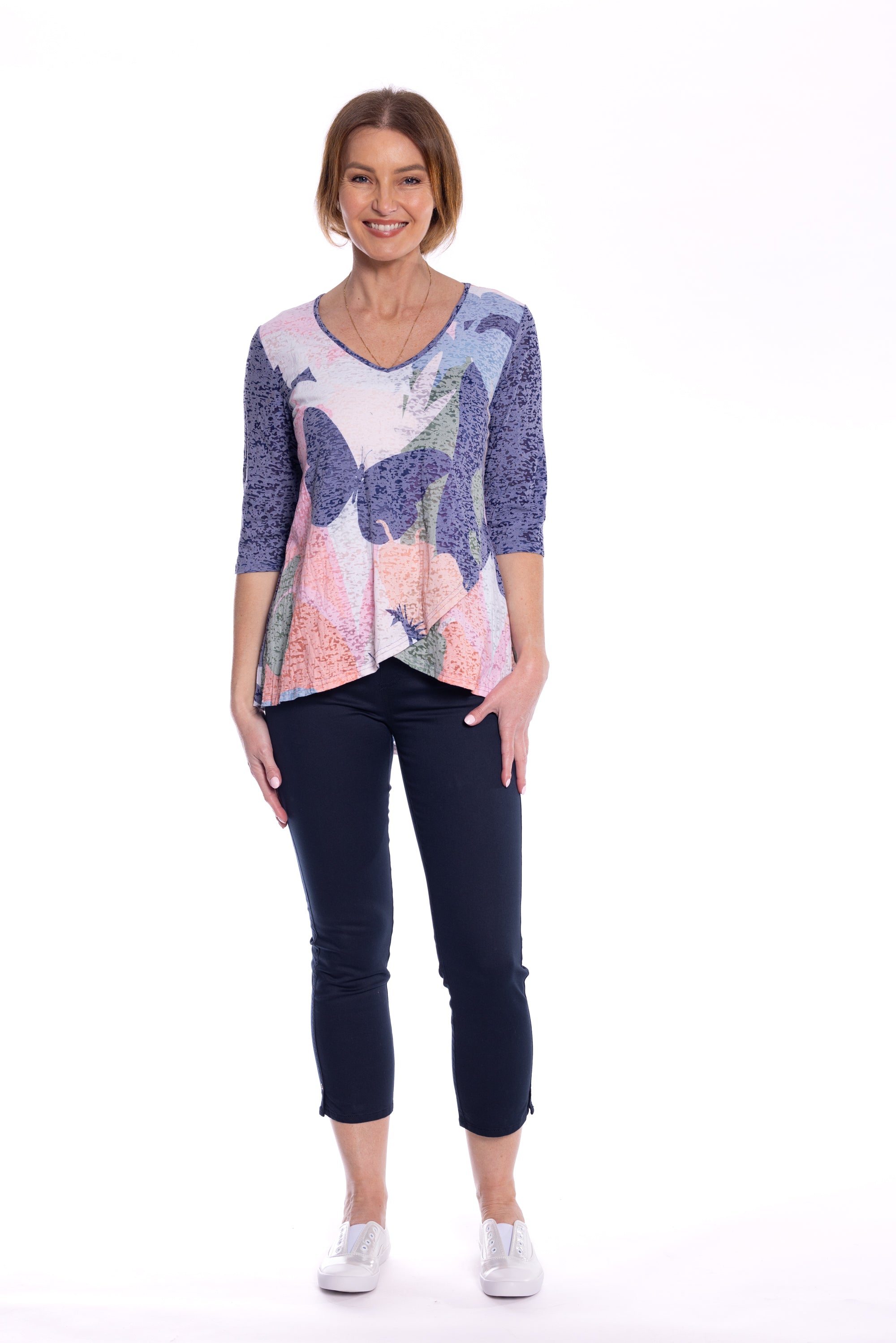 Cafe Latte Navy Butterfly Tunic Top CLM506