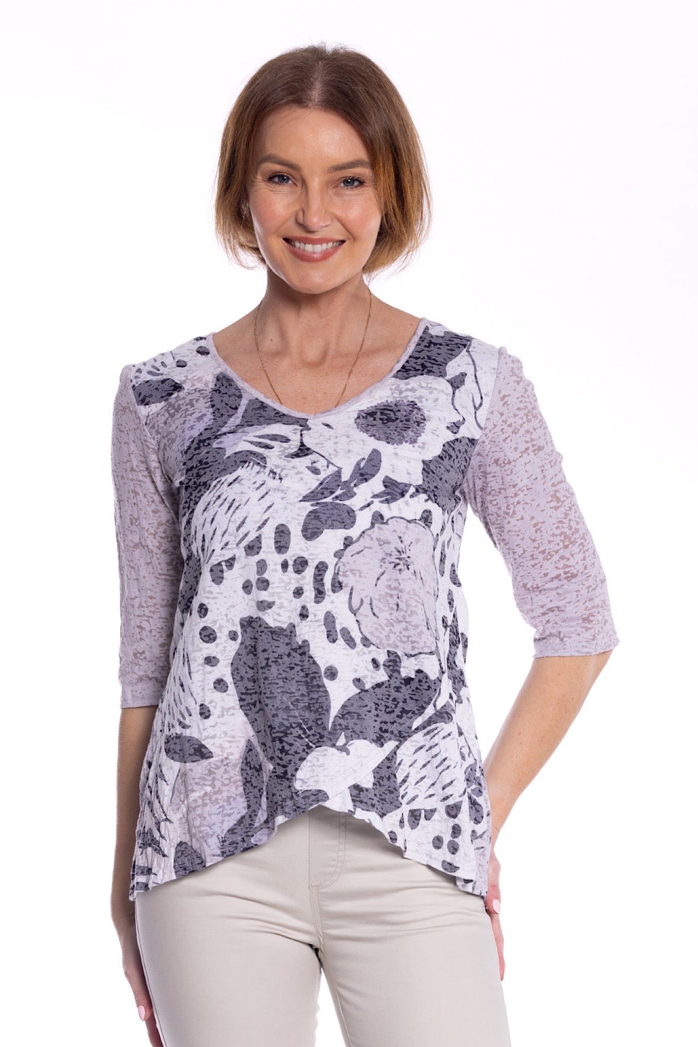 Cafe Latte Putty Flower Tunic Top CLM506