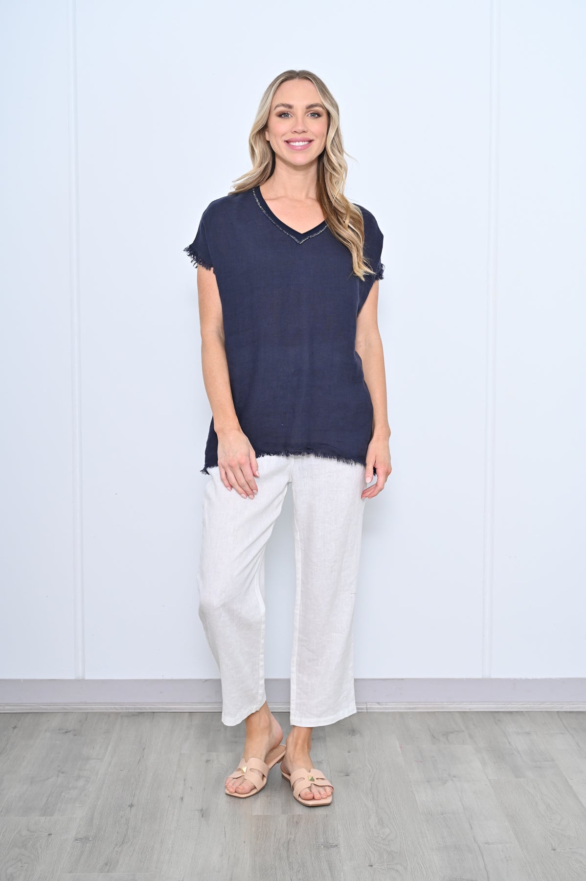 Cali & Co Navy Fringe Top CA241313-3